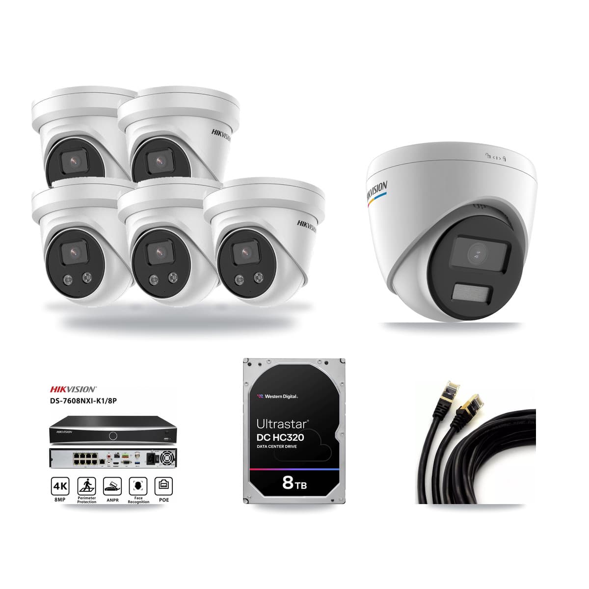 Hikvision 8-Channel 2MP – 5MP CCTV Kit — 1 2MP + 5 5MP Turret Cameras + 8TB Recording - Image 1