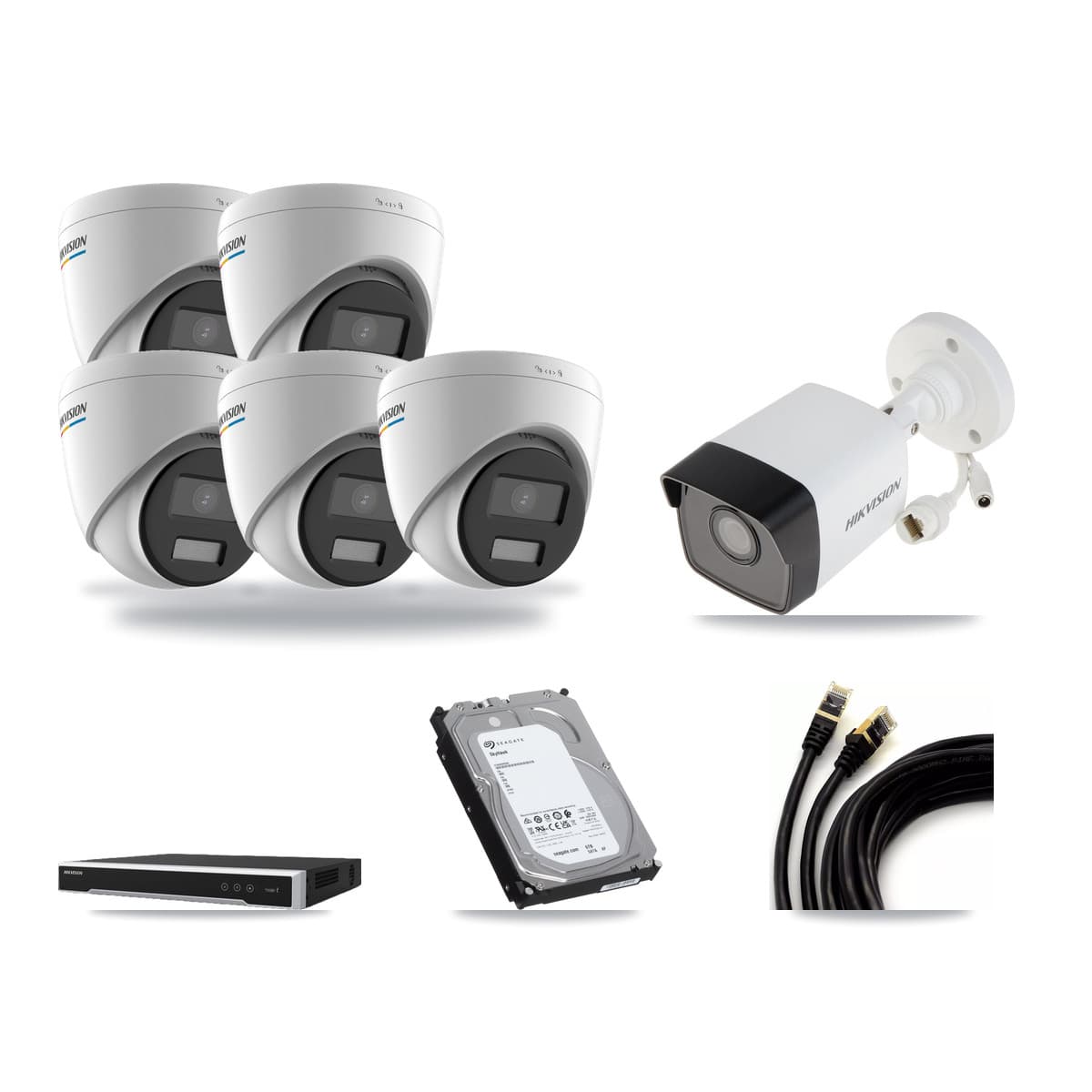 Hikvision 8-Channel 2MP – 5MP CCTV Kit — 1 5MP Bullet + 5 2MP Turret Cameras + 6TB Recording (DS-7608NI-M2 Recorder) - Image 1