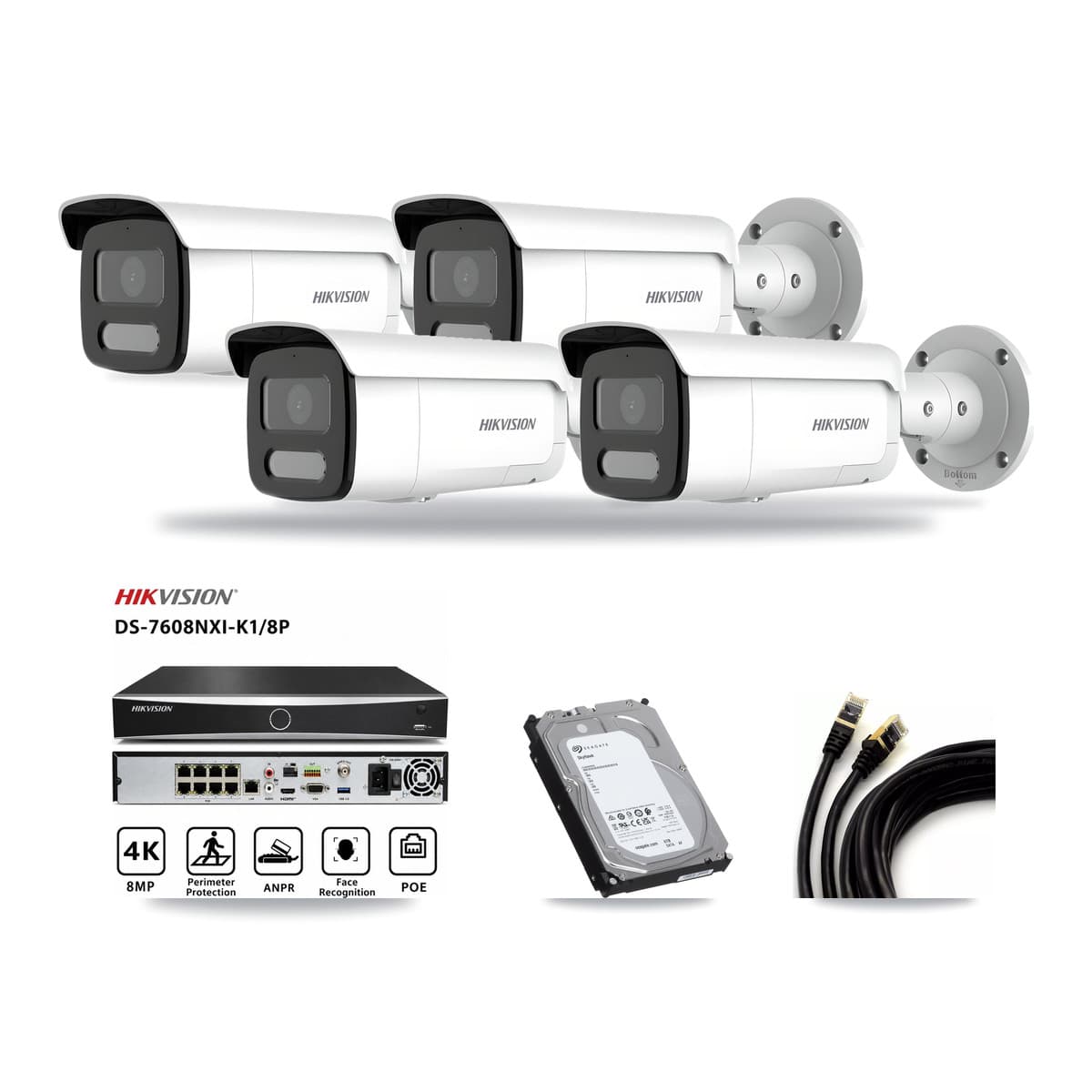 Hikvision 8-Channel 4MP – 5MP CCTV Kit — 4 4MP Bullet + 1 5MP Dome Cameras + 6TB Recording (DS-7608NXI Recorder) - Image 1