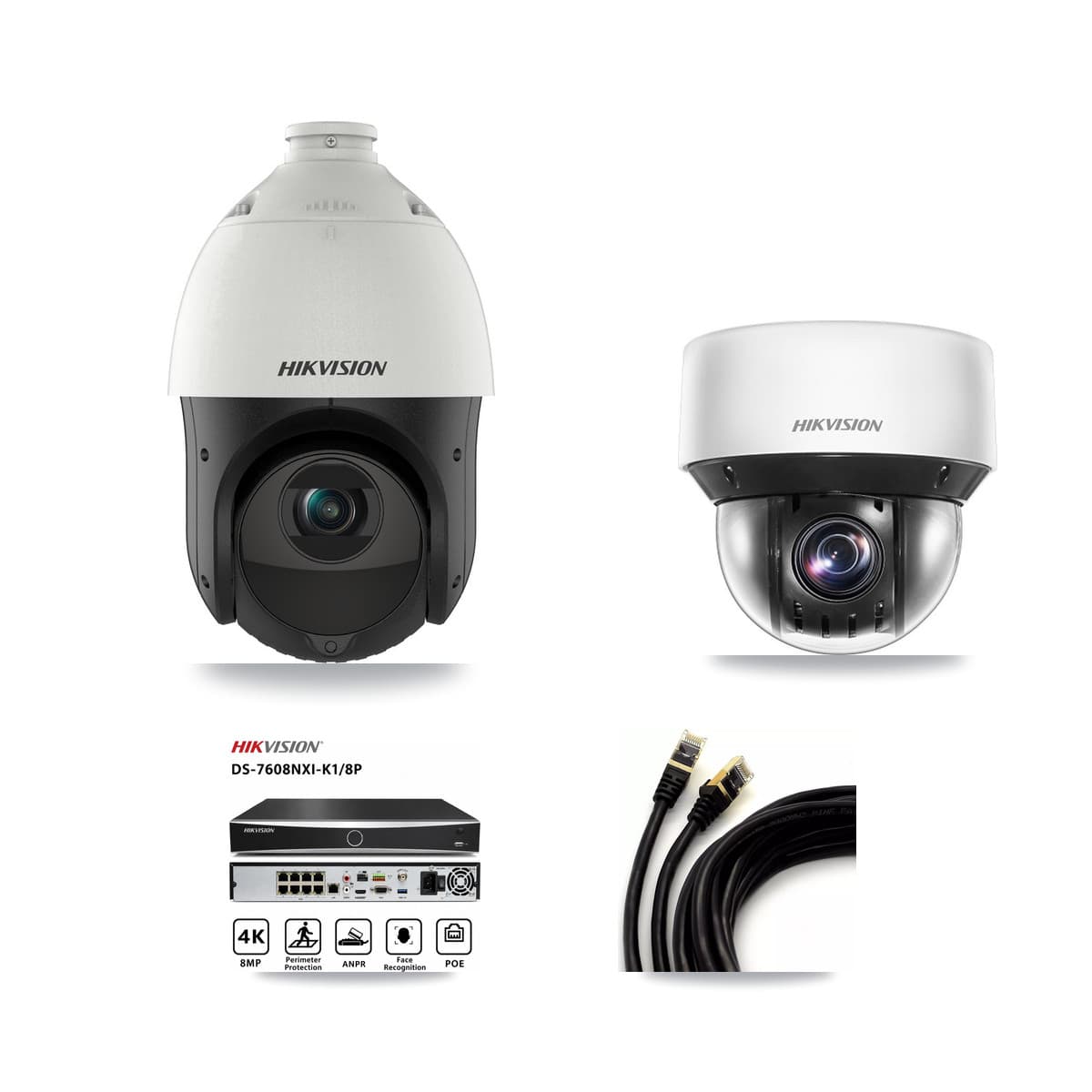 Hikvision 8-Channel 4MP CCTV Kit — 1 DS-2DE4425IW + 1 DS-2DE4A425IW PTZ Cameras + 3TB Recording (DS-7608NXI Recorder)