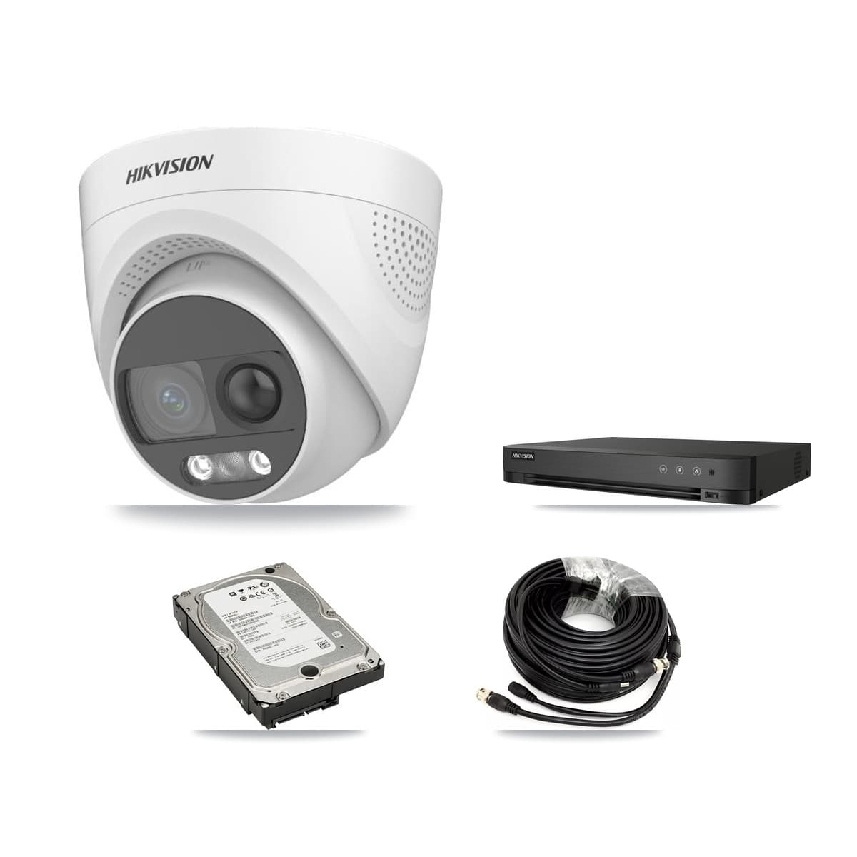 Hikvision 4-Channel 5MP CCTV Kit — 4 DS-2CE72KF3T Turret Cameras + 5TB Recording (IDS-7204HUHI Recorder)