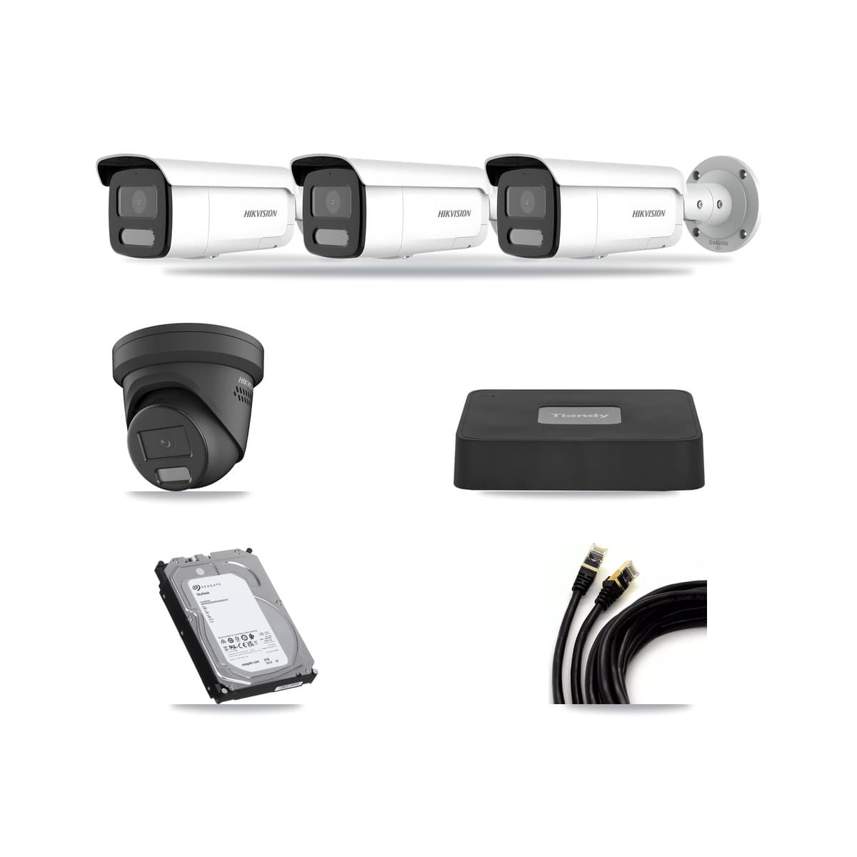 Tiandy 4-channel CCTV kit: 4 cameras (3× 4MP Bullet + 1× 4MP Turret), 6TB hard drive