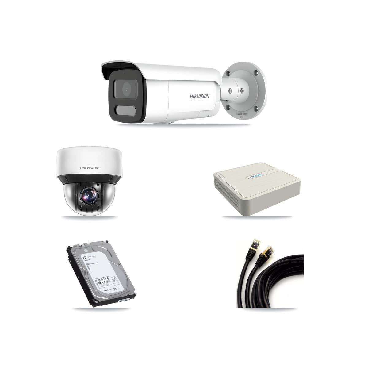 Hikvision & HiLook 8-Channel 4MP CCTV Kit — 5 DS-2CD2T47G2H Bullet + 1 DS-2DE4A425IW PTZ Cameras + 6TB Recording - Image 1
