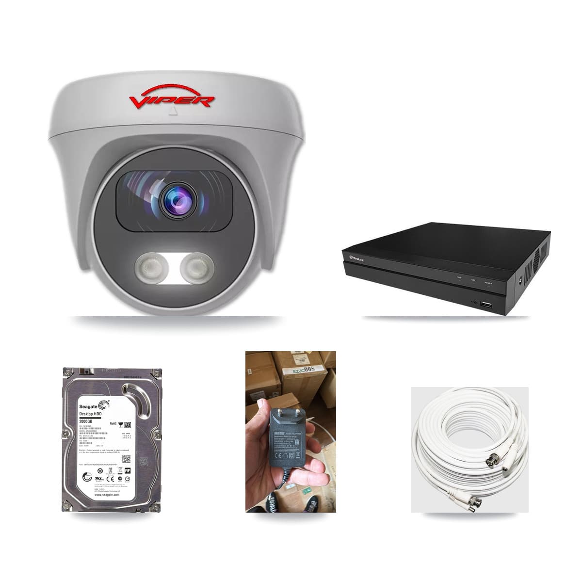 Viper & Prolux 8-Channel 5MP CCTV Kit — 1 White Camera + 2TB Recording (PXD-5208AN Recorder) - Image 1