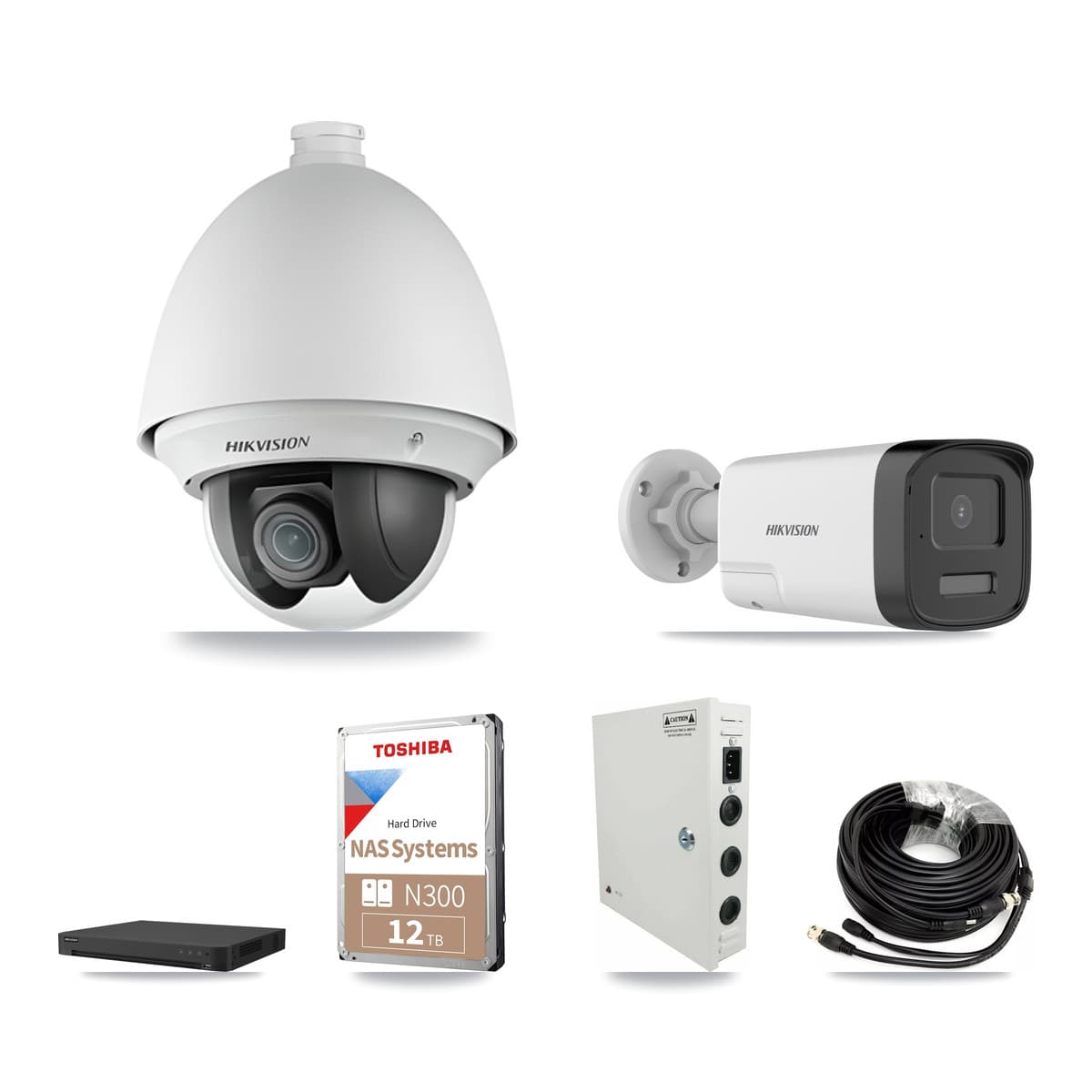 Hikvision 32-Channel 2MP – 5MP CCTV Kit — 13 DS-2AE4225T 2MP PTZ + 13 DS-2CE17K0T 5MP Bullet Cameras + 2× 12TB Recording