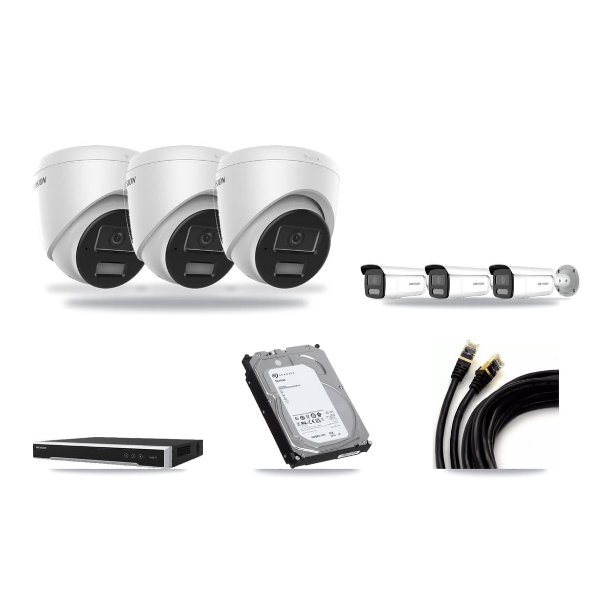 Hikvision 8-Channel 4MP CCTV Kit — 3 Turret + 3 Bullet Cameras + 6TB Recording (DS-7608NI-M2 Recorder) - Image 1
