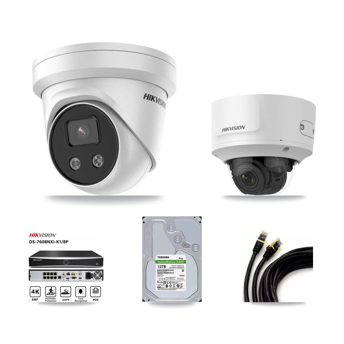 Hikvision 8-Channel 2MP – 5MP CCTV Kit — 1 2MP Dome + 7 5MP Turret Cameras + 10TB Recording