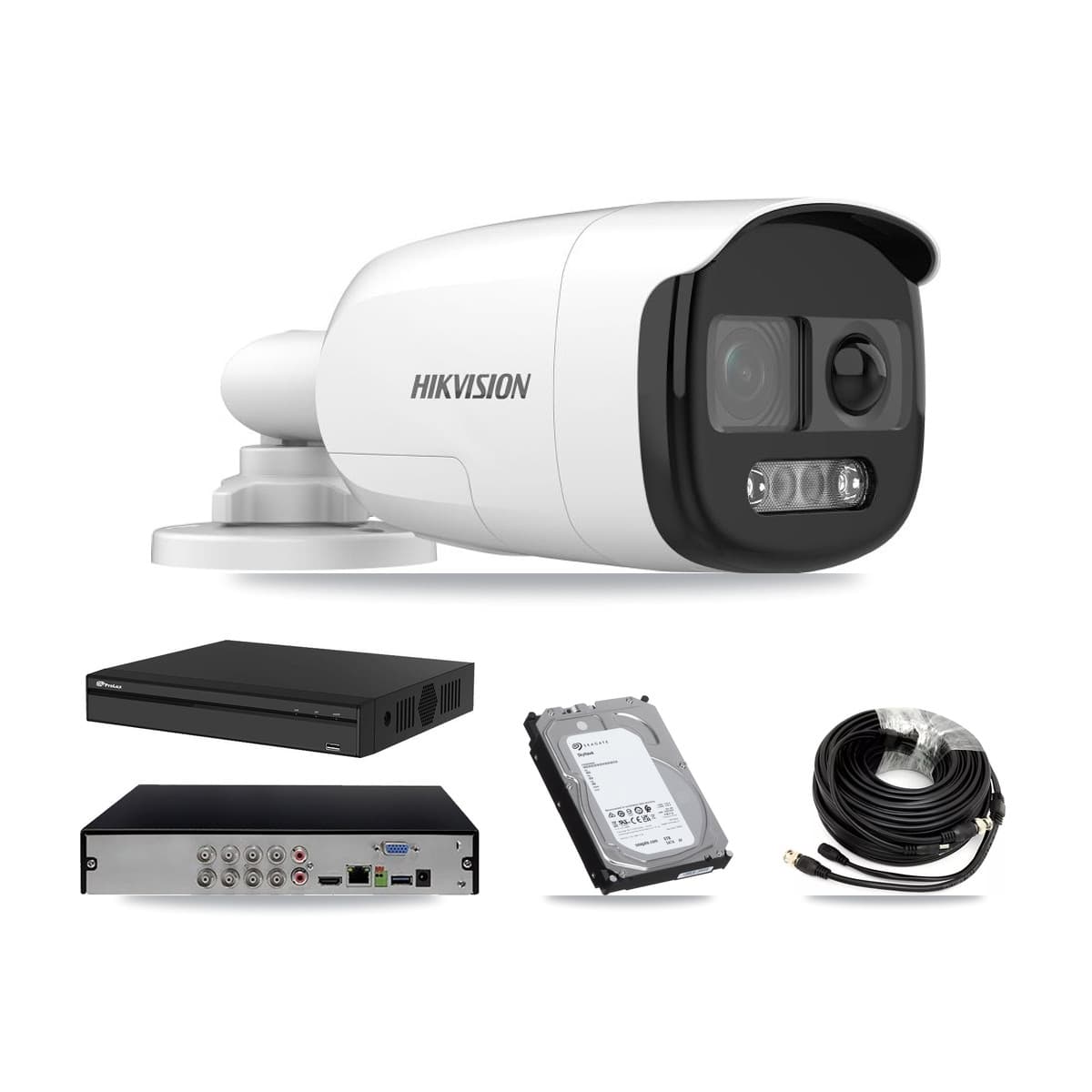 Hikvision & Prolux 8-Channel 5MP CCTV Kit — 5 DS-2CE12KF3T Bullet Cameras + 6TB Recording (PXD-5108HS Recorder)