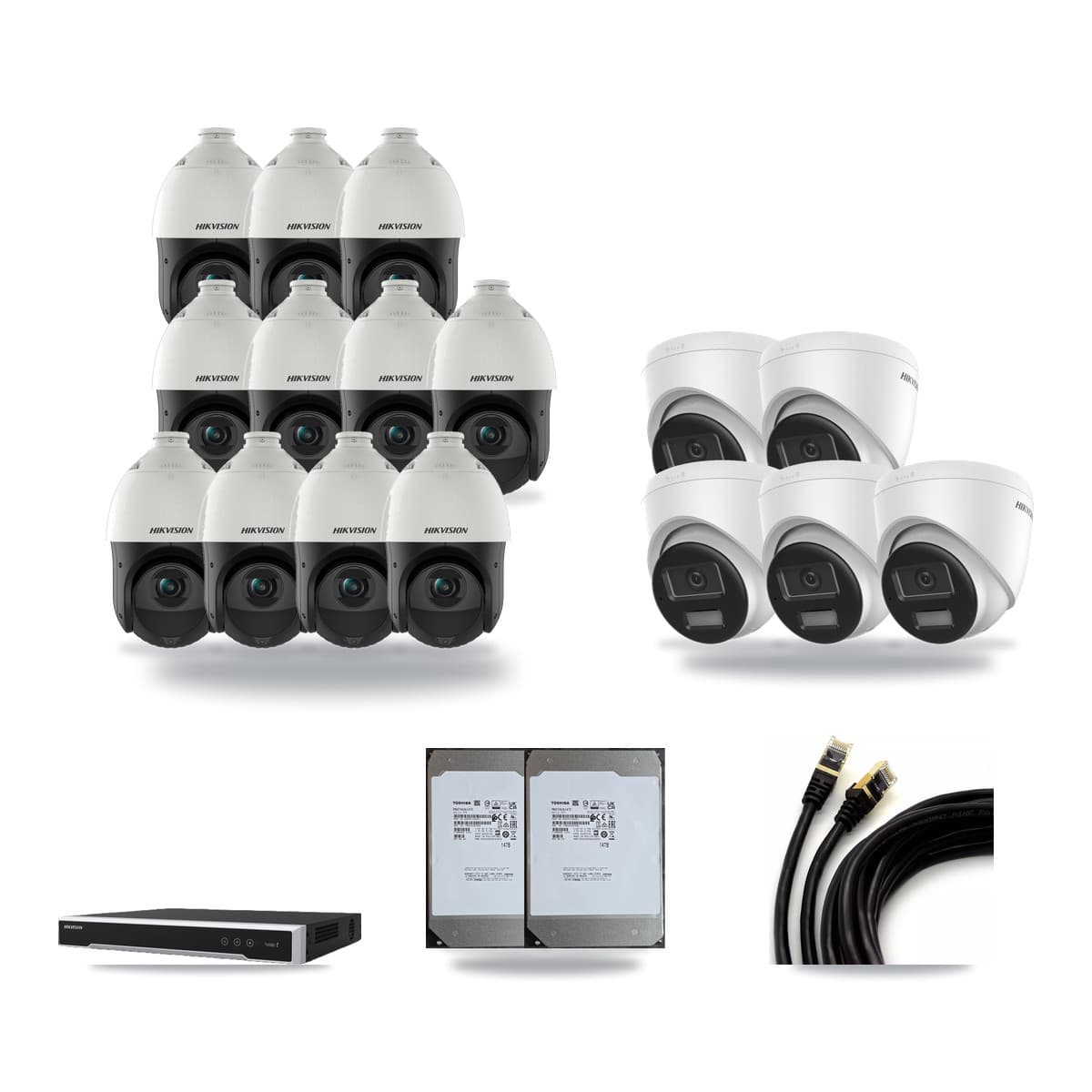 Hikvision 16-Channel 4MP – 4K CCTV Kit — 5 4K Turret + 11 4MP PTZ Cameras + 2× 14TB Recording (DS-7616NI-M2 Recorder) - Image 1