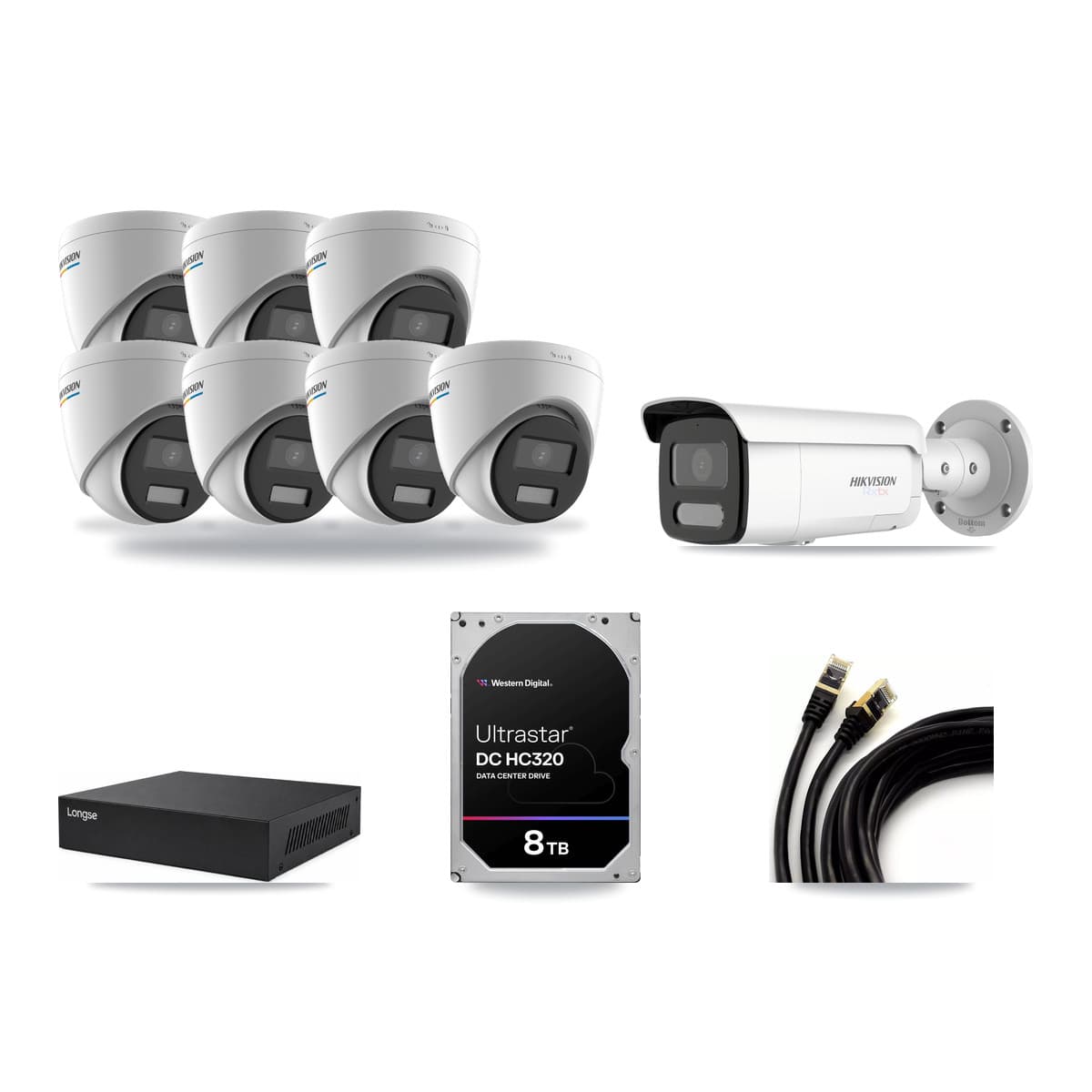 Hikvision & Longse 8-Channel 2MP – 4K CCTV Kit — 7 2MP Turret + 1 4K Bullet Cameras + 8TB Recording - Image 1