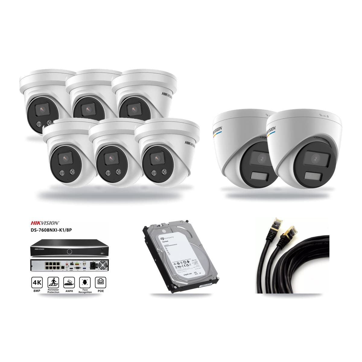 Hikvision 8-Channel 2MP – 5MP CCTV Kit — 2 2MP + 6 5MP Turret Cameras + 6TB Recording (DS-7608NXI Recorder) - Image 1