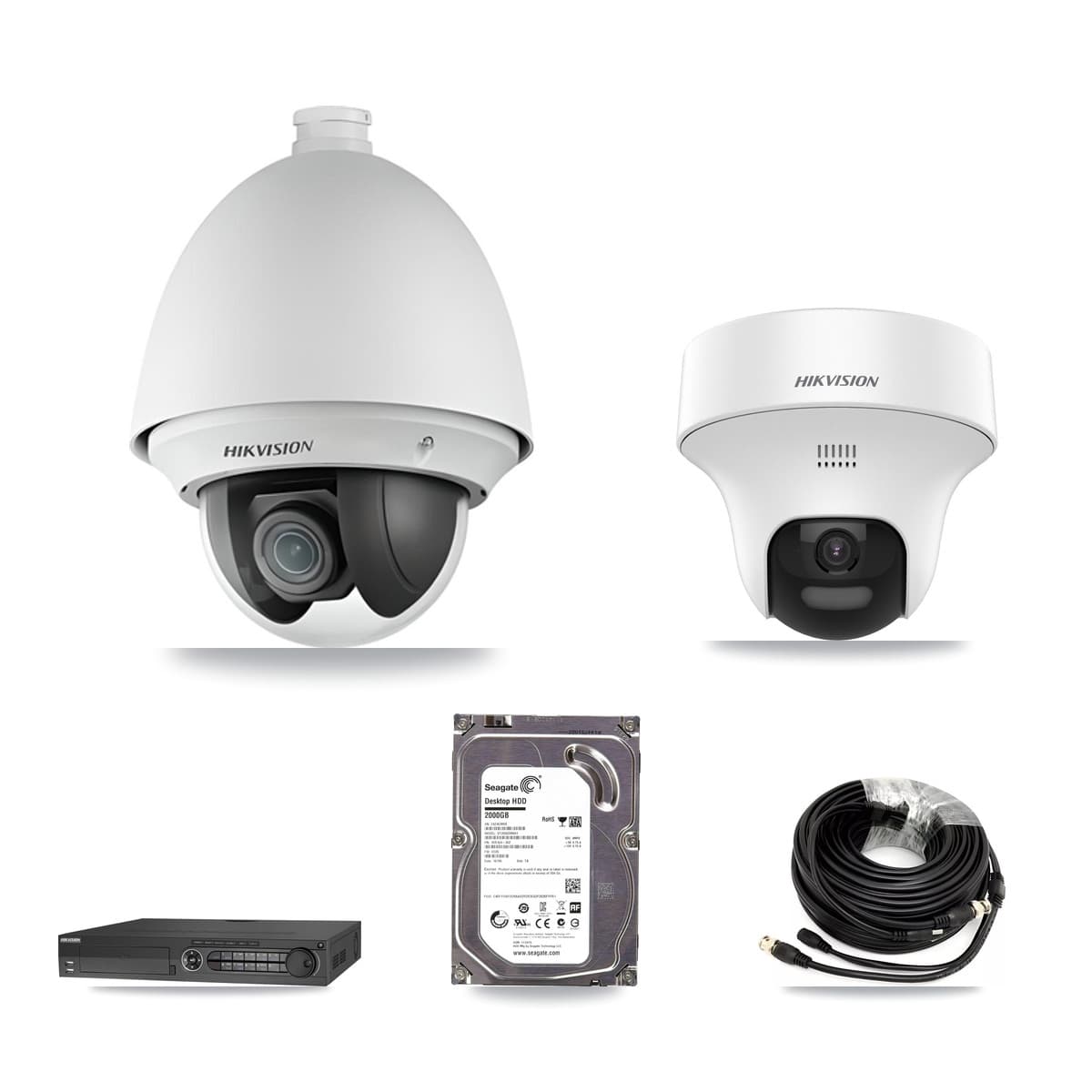 Hikvision 32-Channel 2MP – 5MP CCTV Kit — 1 DS-2AE4225T 2MP PTZ + 1 DS-2CE70K0T 5MP Turret Cameras + 2TB Recording (DS-7332HQHI Recorder)