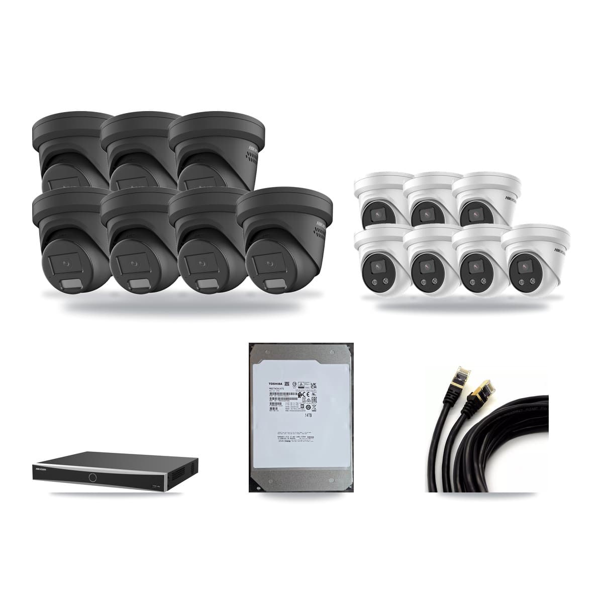 Hikvision 16-Channel 4MP – 5MP CCTV Kit — 7 Black 4MP + 7 5MP Turret Cameras + 14TB Recording - Image 1