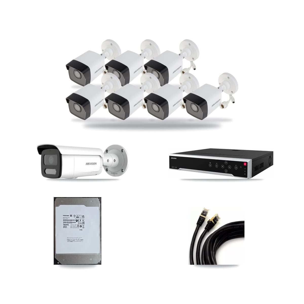 Hikvision 32-Channel 4MP – 5MP CCTV Kit — 7 5MP + 1 4MP Bullet Cameras + 14TB Recording - Image 1