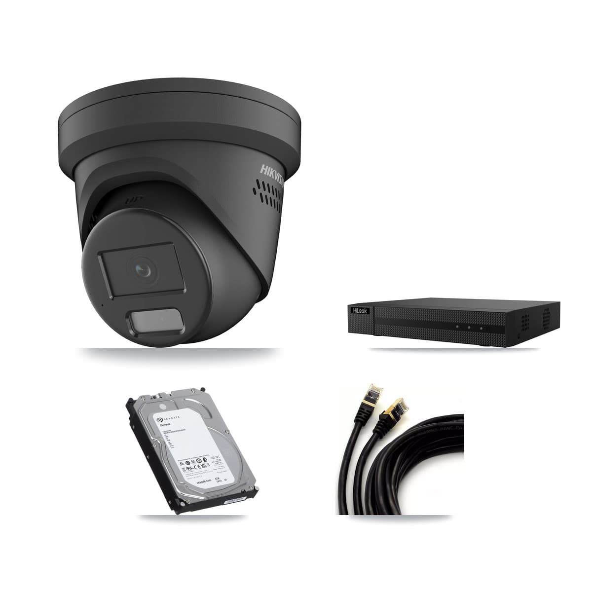 Hikvision & HiLook 8-Channel 4MP CCTV Kit — 6 Black Turret Cameras + 6TB Recording (NVR-108MH-D Recorder)