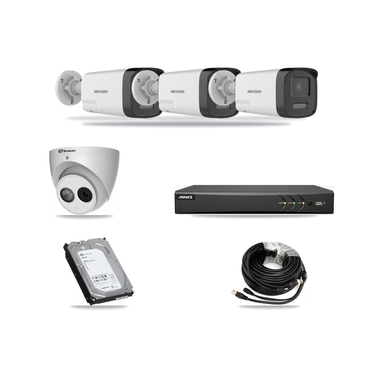 4-Channel 4MP – 5MP CCTV Kit — 3 DS-2CE17K0T 5MP Bullet + 1 PXC-612C4W-A 4MP Turret Cameras + 6TB Recording (AN-DV4-8MP Recorder) - Image 1