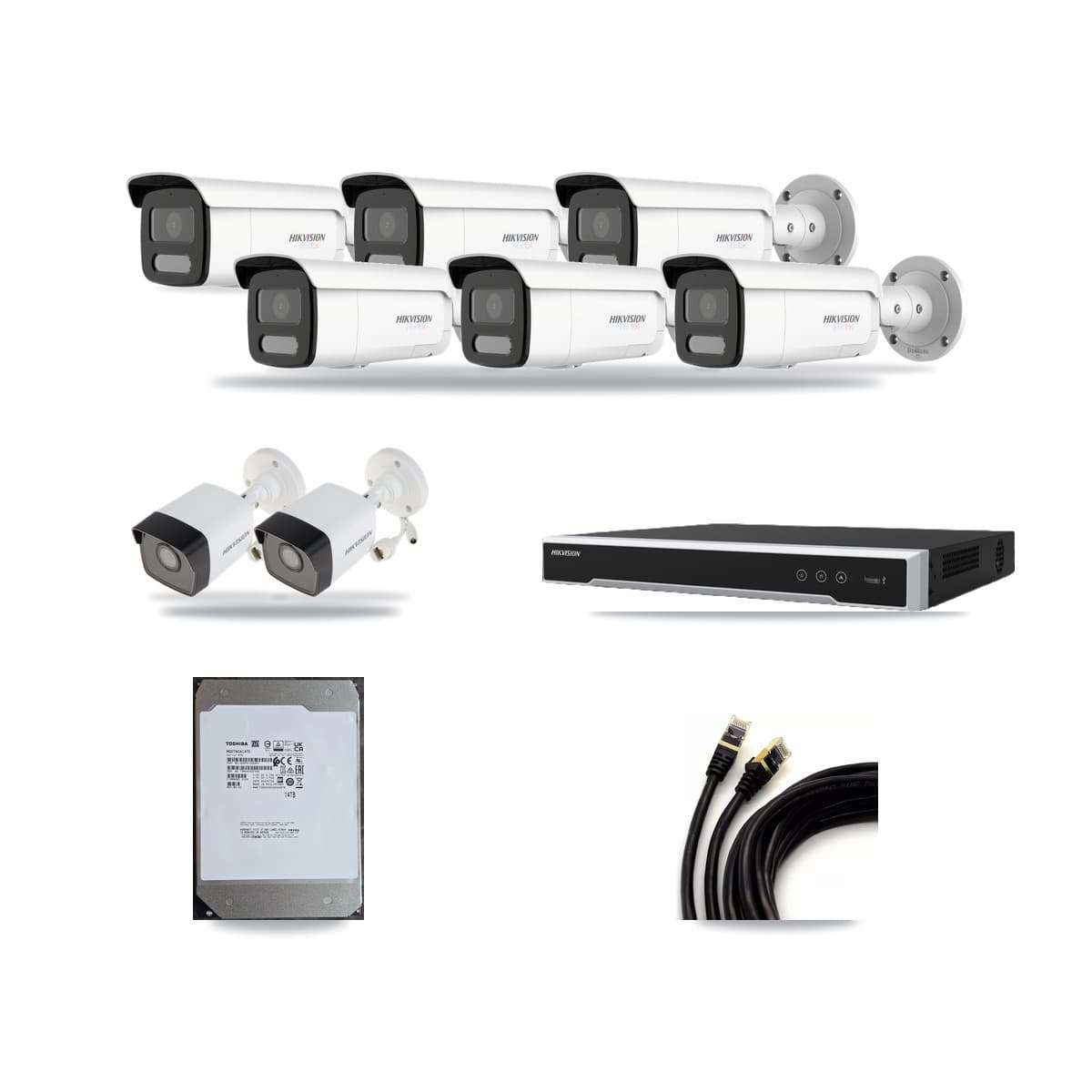 Hikvision 16-Channel 5MP – 4K CCTV Kit — 2 5MP + 6 White 4K Bullet Cameras + 14TB Recording (DS-7616NI-M2 Recorder) - Image 1