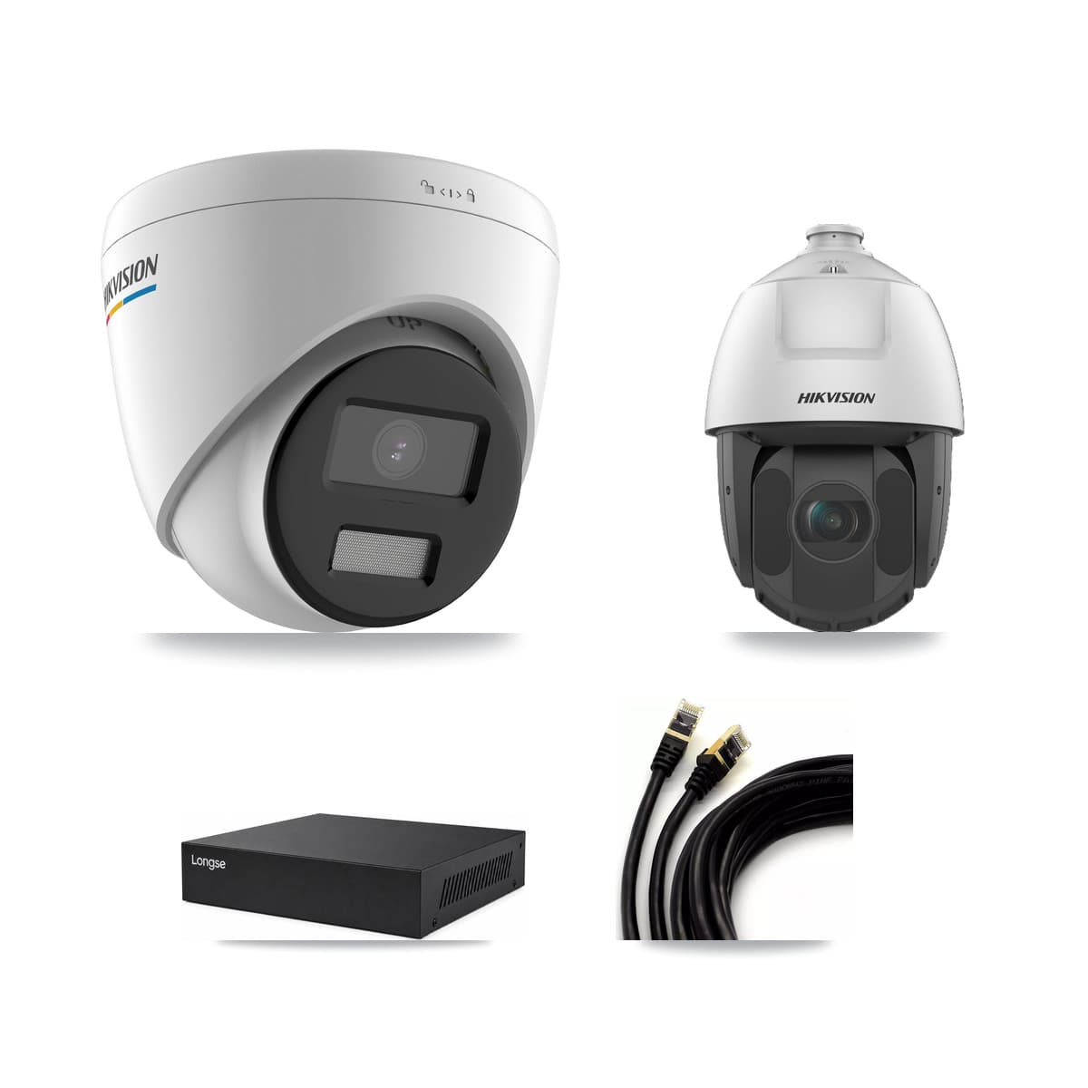 Hikvision & Longse 8-Channel 2MP CCTV Kit — 3 Turret + 1 PTZ Cameras + 3TB Recording