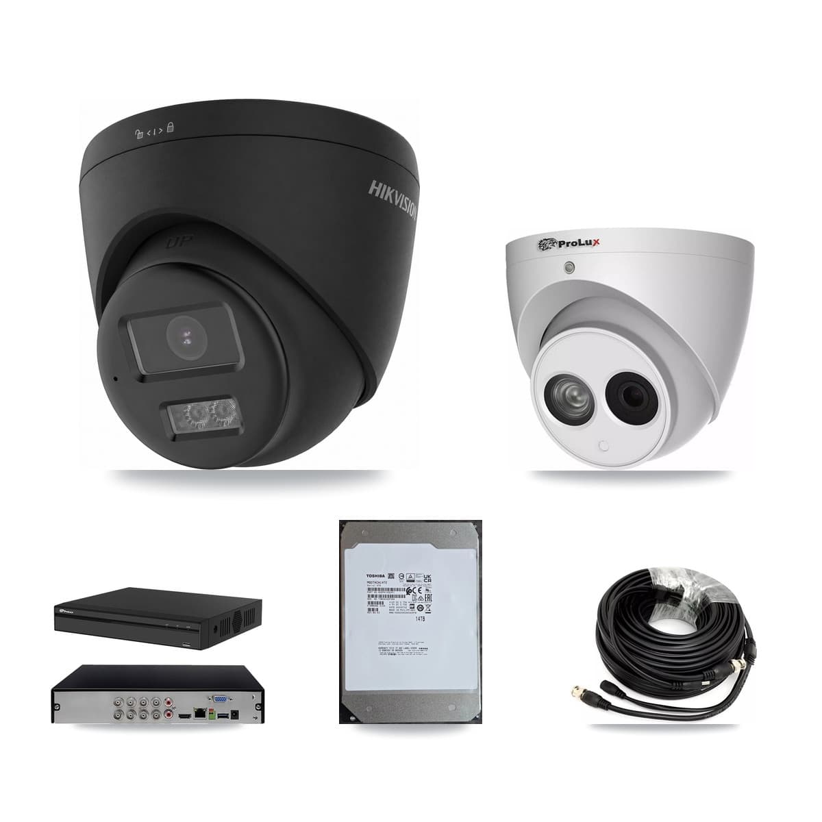 Hikvision & Prolux 8-Channel 4MP – 4K CCTV Kit — 5 Black 4K + 1 4MP Turret Cameras + 14TB Recording