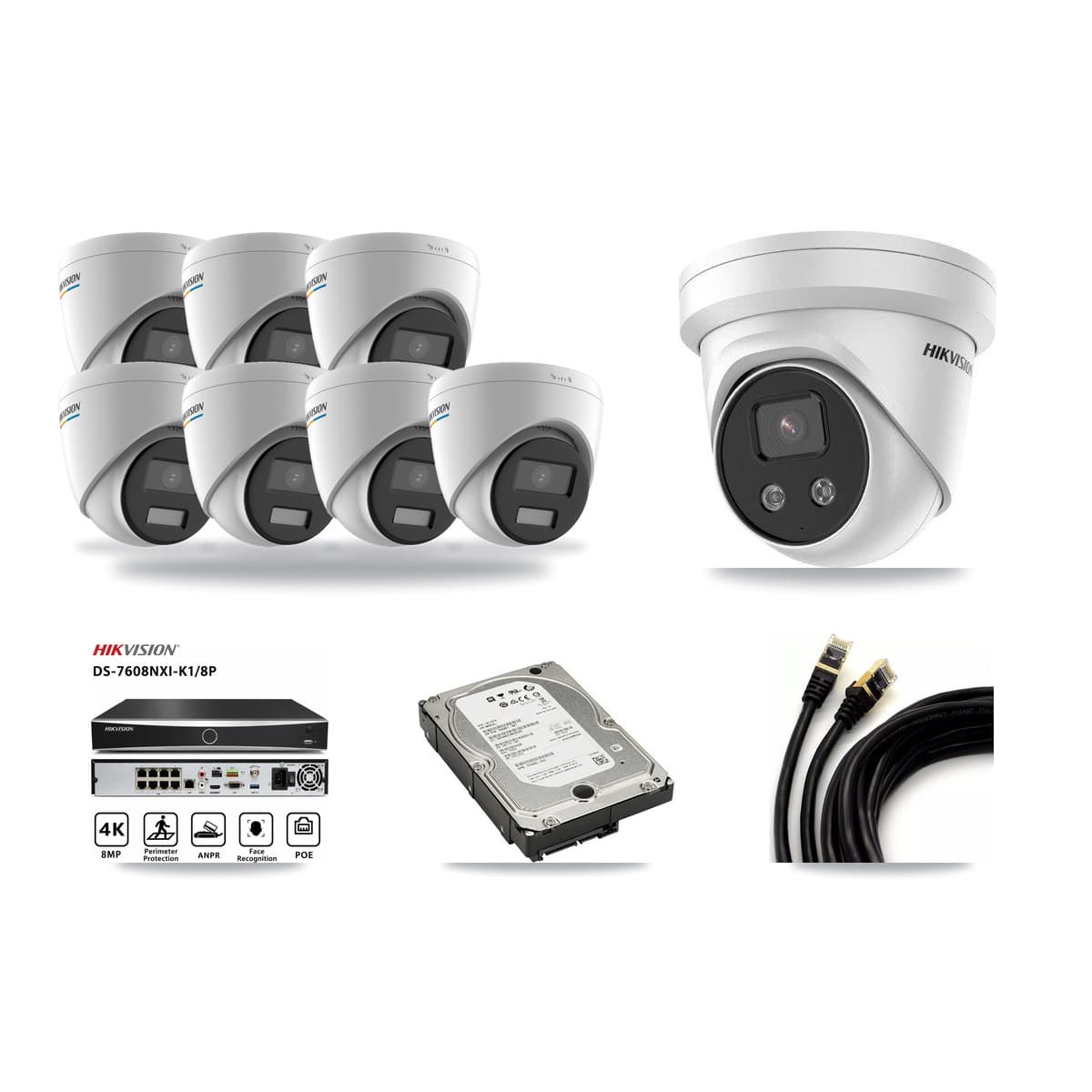 Hikvision 8-Channel 2MP – 5MP CCTV Kit — 7 2MP + 1 5MP Turret Cameras + 5TB Recording - Image 1