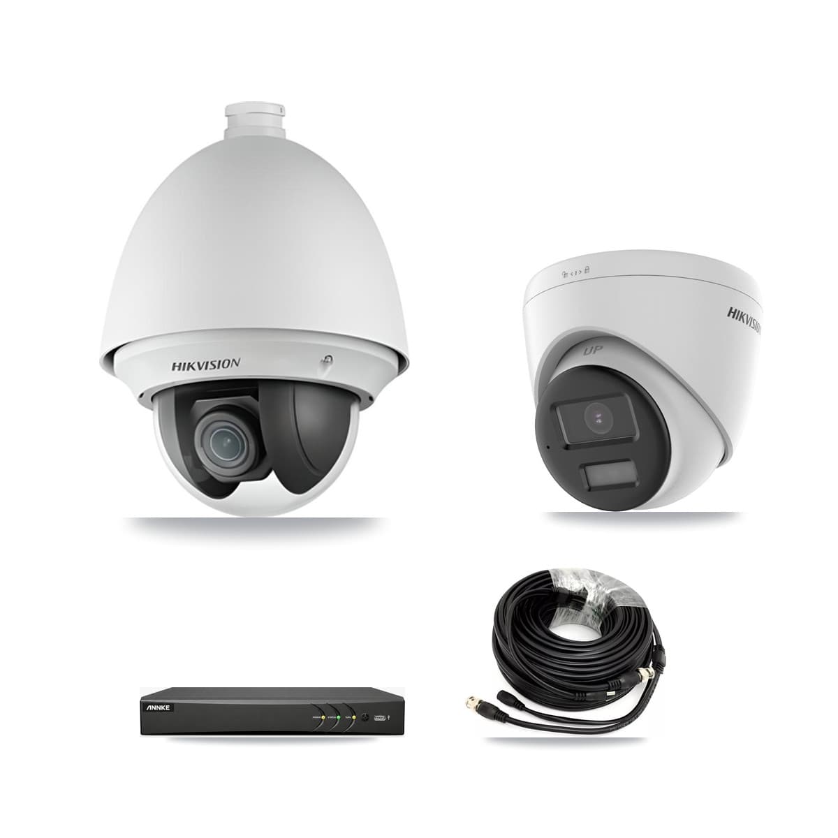 Hikvision & ANNKE 4-Channel 2MP – 4K CCTV Kit — 1 2MP PTZ + 1 4K Turret Cameras + 3TB Recording