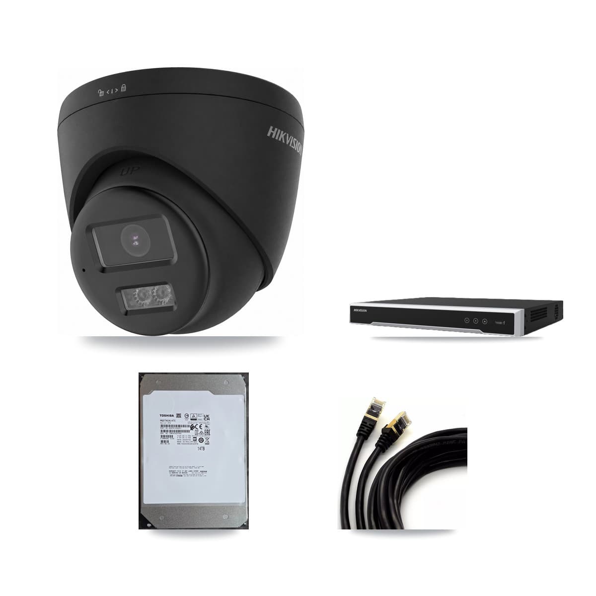 Hikvision 16-Channel 5MP – 4K CCTV Kit — 5 Black 4K Turret + 1 5MP Dome Cameras + 14TB Recording (DS-7616NI-M2 Recorder)