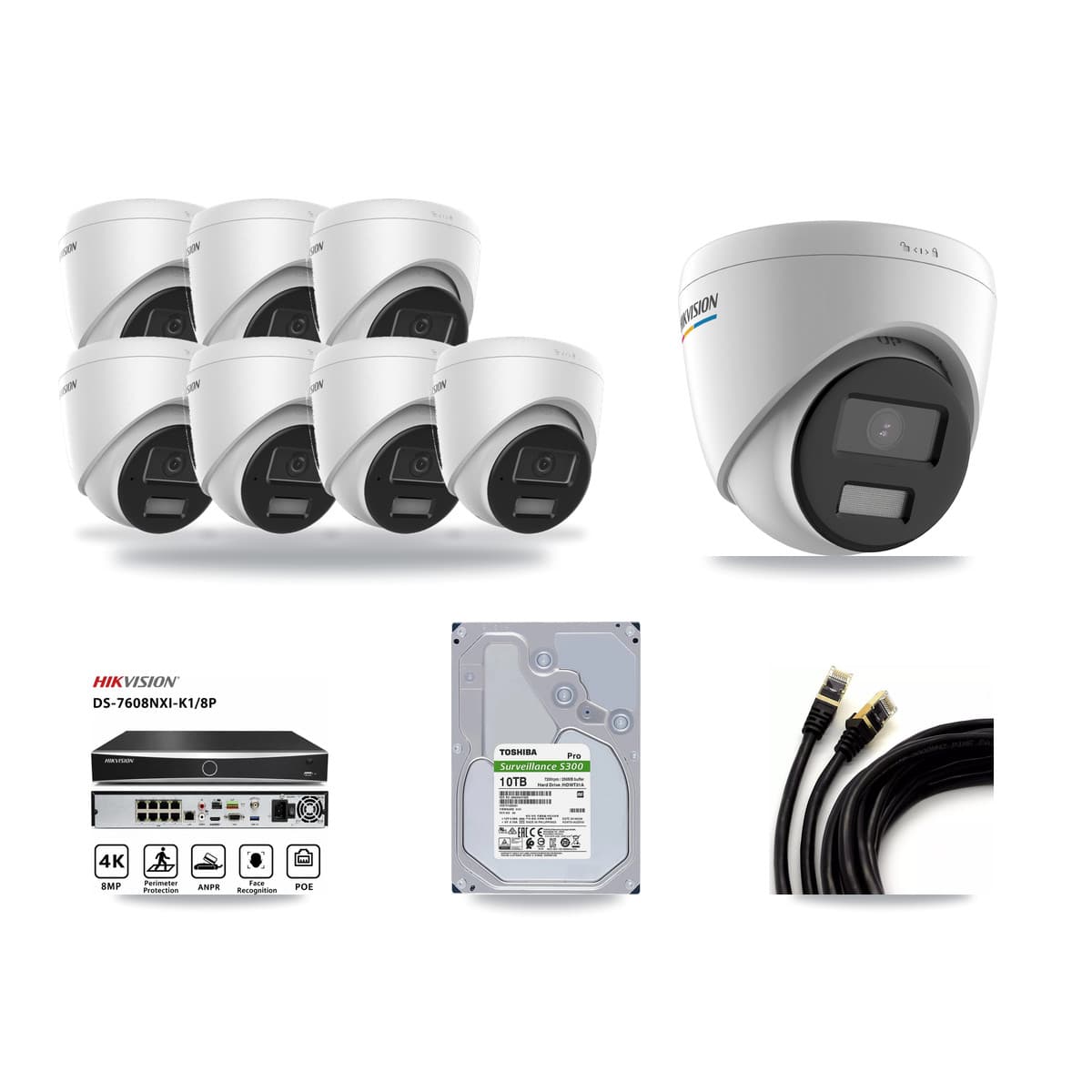 Hikvision 8-Channel 2MP – 4MP CCTV Kit — 1 2MP + 7 4MP Turret Cameras + 10TB Recording - Image 1