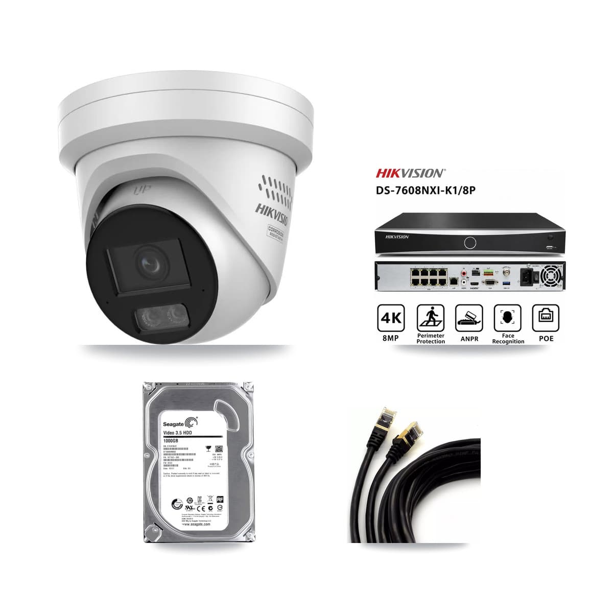 Hikvision 8-Channel 4MP CCTV Kit — 1 DS-2CD2347G3 Turret Camera + 1TB Recording (DS-7608NXI Recorder) - Image 1