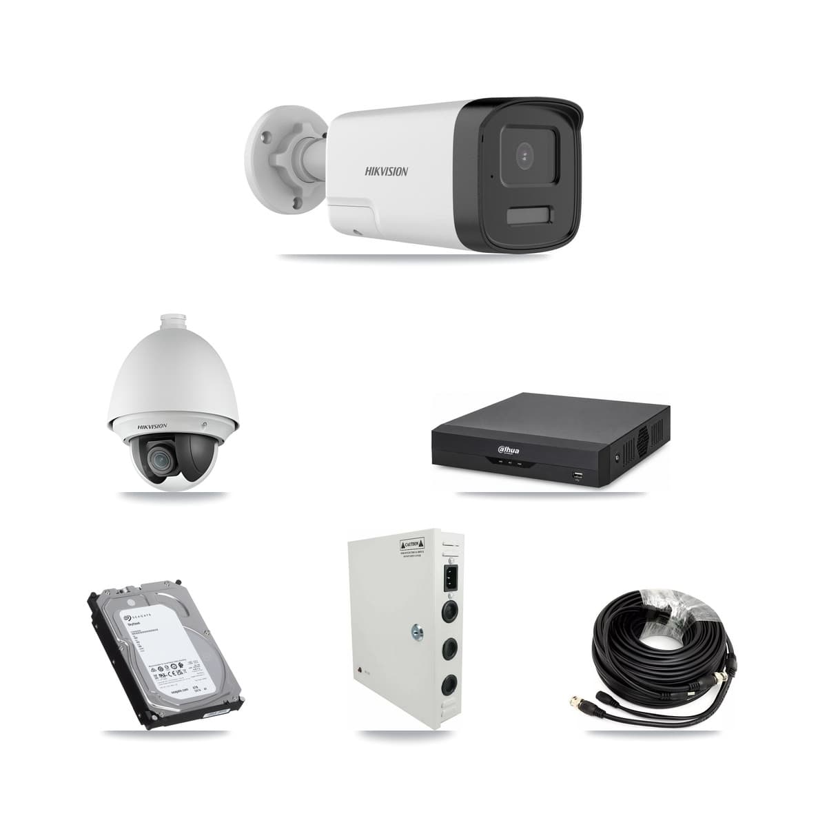 Hikvision & Dahua 4-Channel 2MP – 5MP CCTV Kit — 1 DS-2AE4225T 2MP PTZ + 3 DS-2CE17K0T 5MP Bullet Cameras + 6TB Recording - Image 1