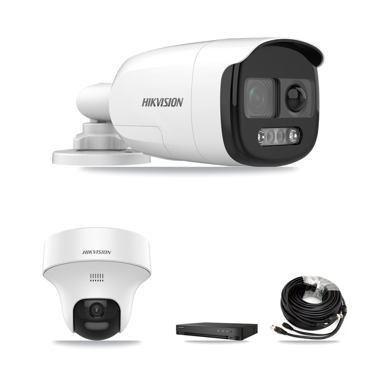 Hikvision 8-Channel 5MP CCTV Kit — 1 DS-2CE12KF3T-PIRXO Bullet + 1 DS-2CE70K0T-PTLTS Turret Cameras + 3TB Recording (IDS-7208HUHI-M1/E Recorder) - Image 1