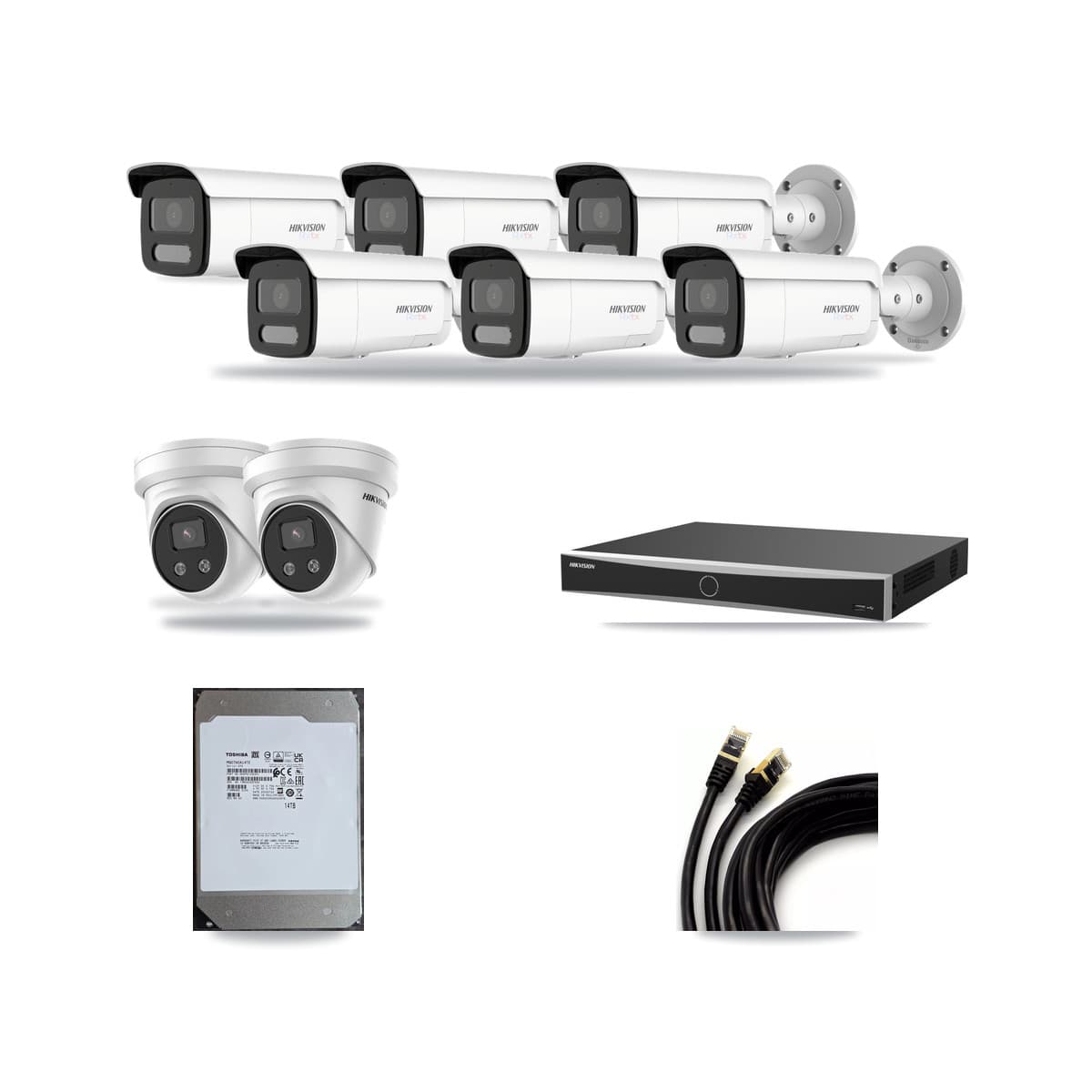Hikvision 16-Channel 5MP – 4K CCTV Kit — 6 White 4K Bullet + 2 5MP Turret Cameras + 14TB Recording (DS-7616NXI Recorder) - Image 1