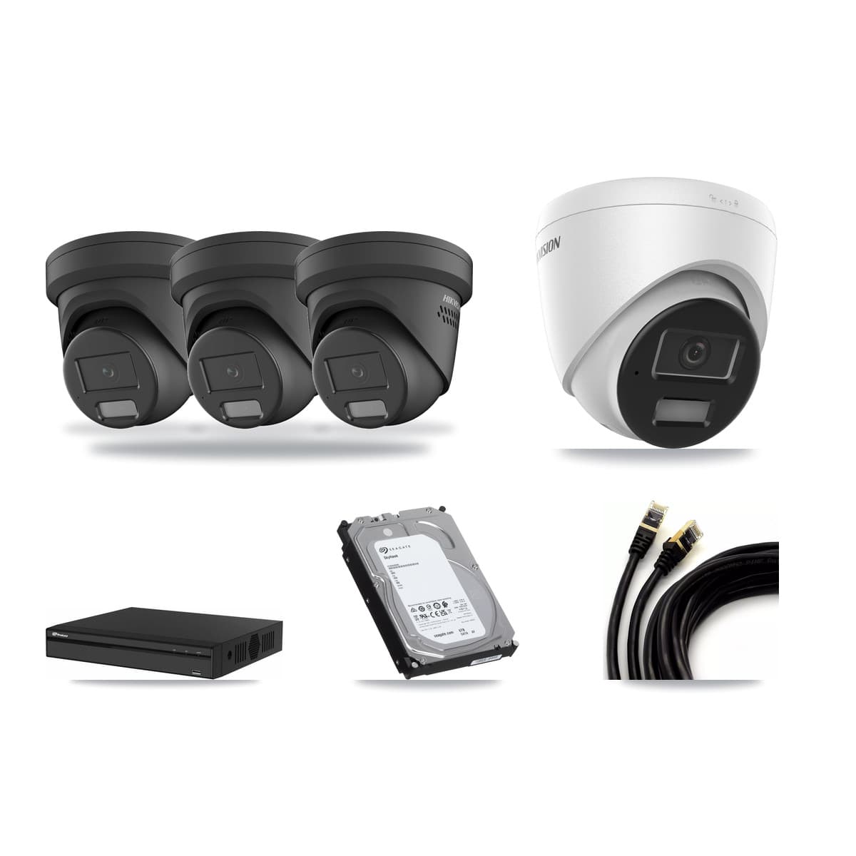 Hikvision & Prolux 4-Channel 4MP CCTV Kit — 1 DS-2CD1343G2 + 3 DS-2CD2347G2 Turret Cameras + 6TB Recording - Image 1