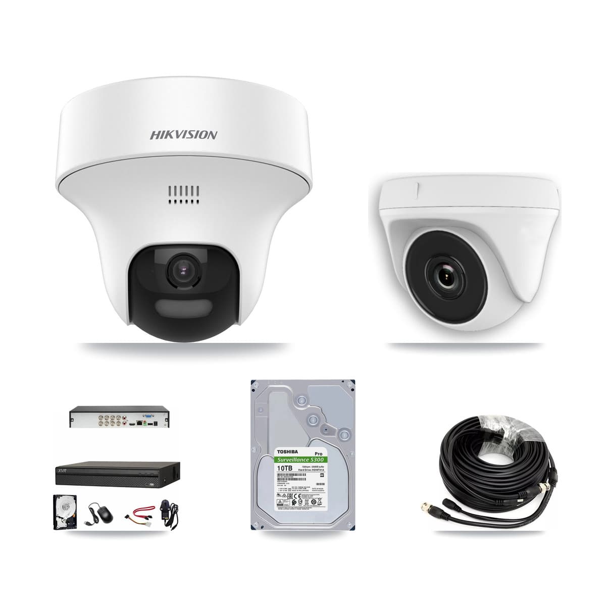 Hikvision & Dahua 8-Channel 2MP – 5MP CCTV Kit — 6 DS-2CE70K0T 5MP Turret + 2 White HDT-2MP-N20W 2MP Dome Cameras + 10TB Recording