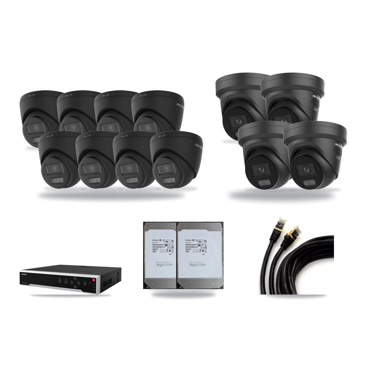 Hikvision 32-Channel 4K CCTV Kit — 8 Black DS-2CD1383G2 + 4 Black DS-2CD2387G3 Turret Cameras + 2× 14TB Recording - Image 1