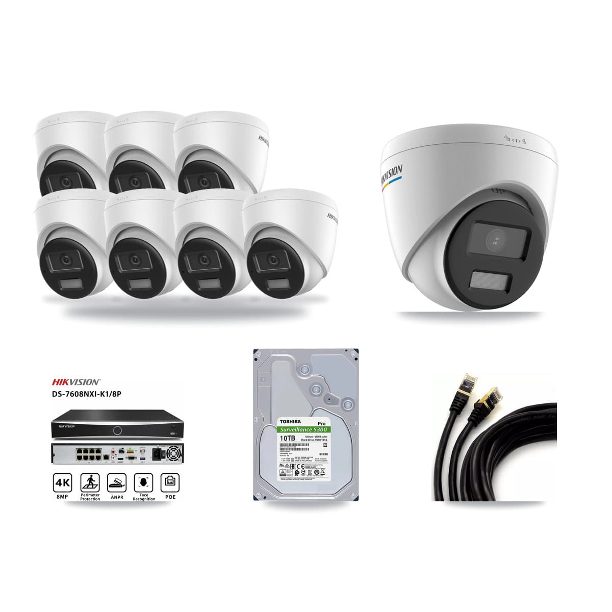 Hikvision 8-Channel 2MP – 4K CCTV Kit — 1 2MP + 7 4K Turret Cameras + 10TB Recording - Image 1