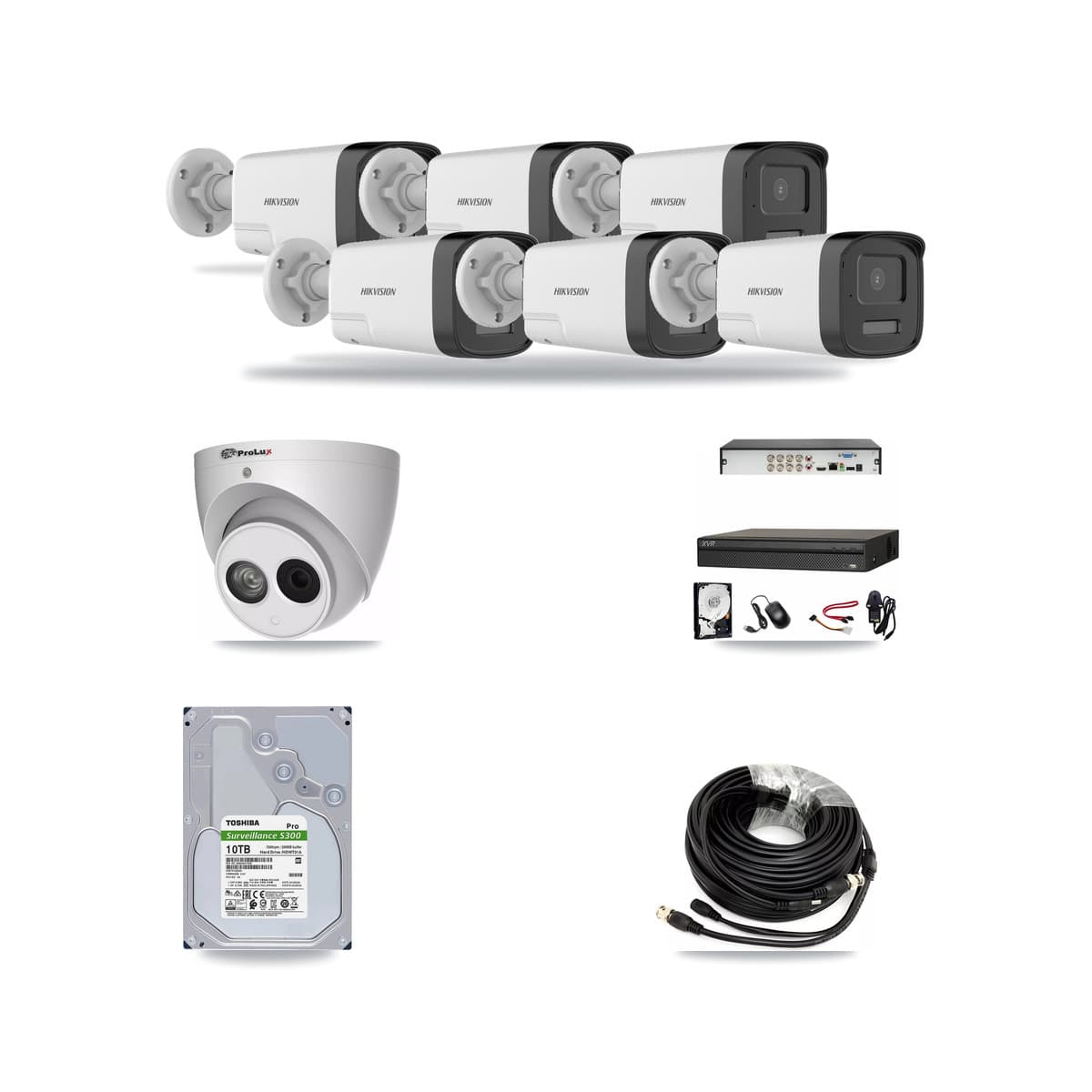 8-Channel 4MP – 5MP CCTV Kit — 6 DS-2CE17K0T 5MP Bullet + 1 PXC-612C4W-A 4MP Turret Cameras + 10TB Recording (XVR-3108AD Recorder) - Image 1