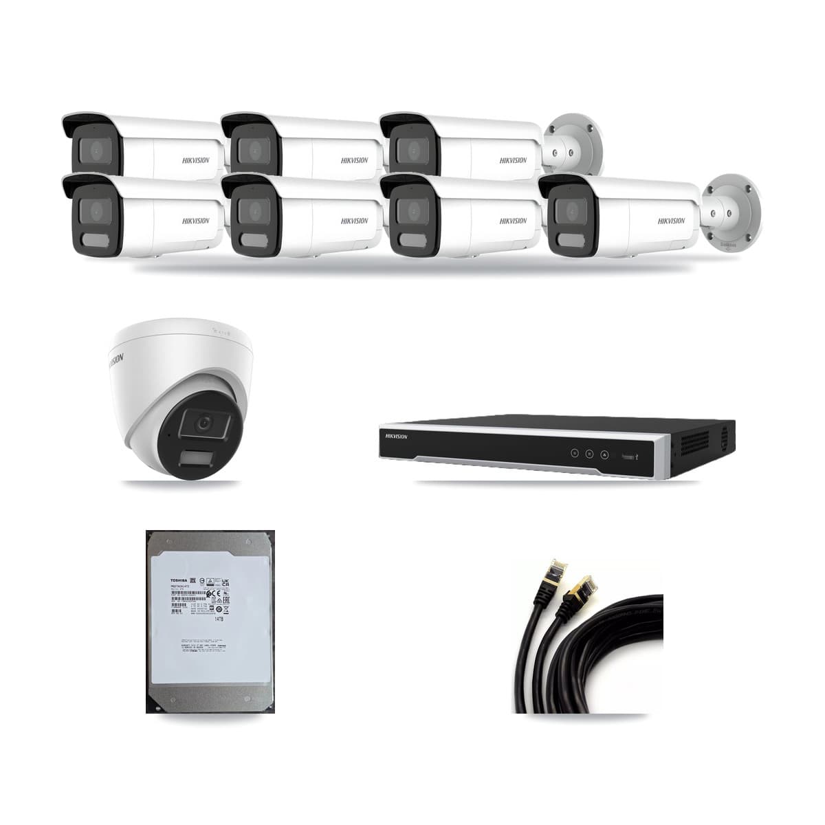 Hikvision 16-Channel 4MP CCTV Kit — 1 Turret + 7 Bullet Cameras + 14TB Recording (DS-7616NI-M2 Recorder) - Image 1