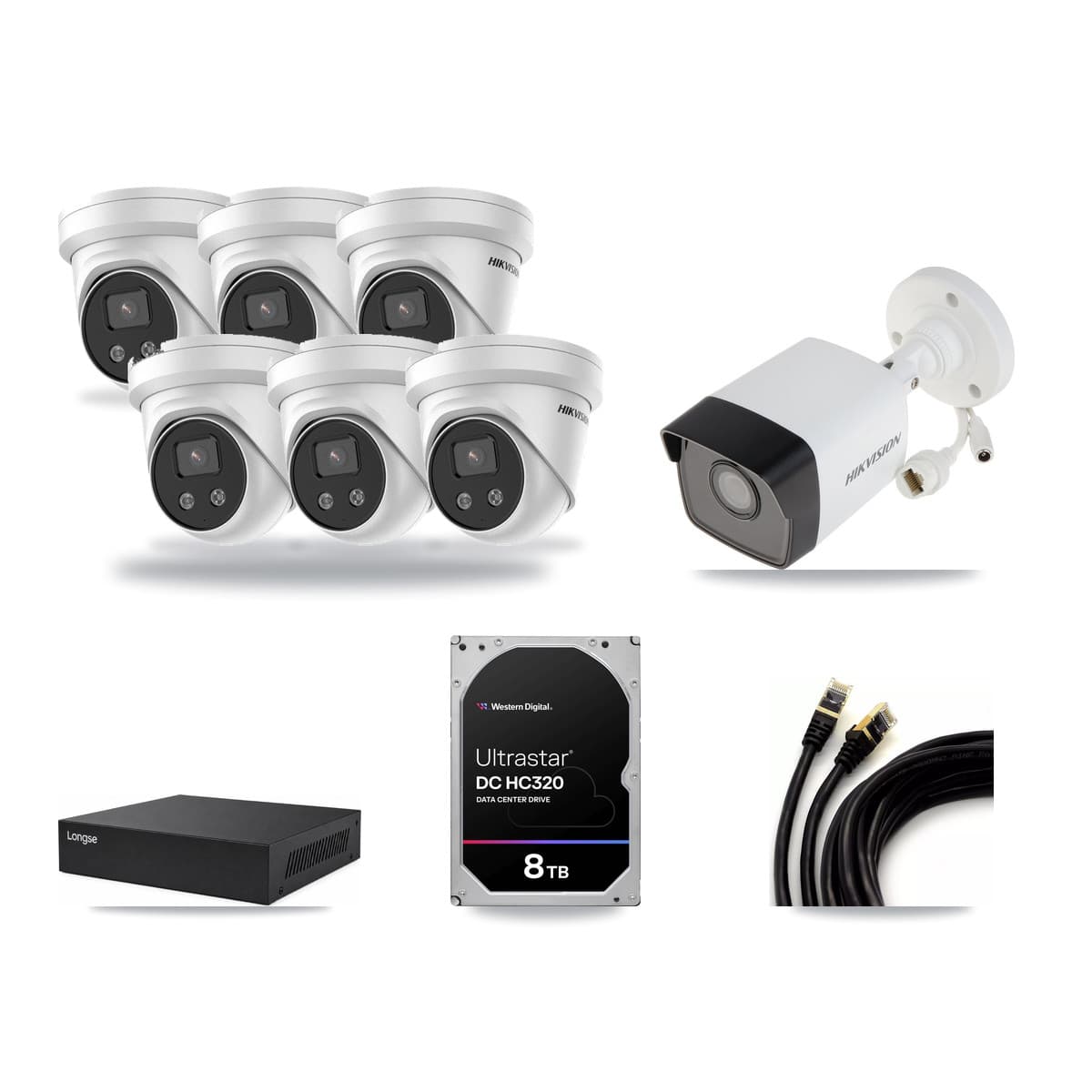 Hikvision & Longse 8-Channel 5MP CCTV Kit — 1 Bullet + 6 Turret Cameras + 8TB Recording - Image 1
