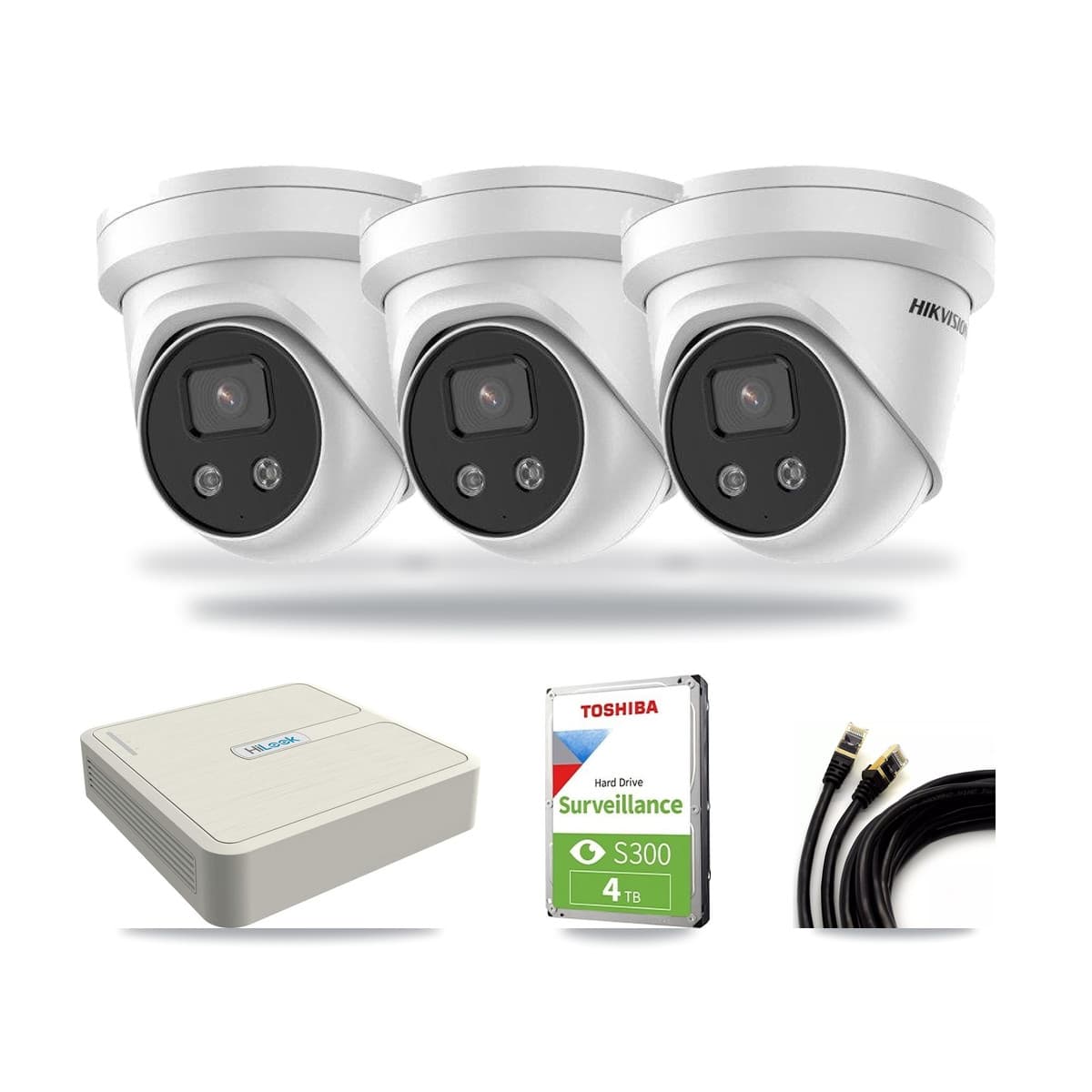 Hikvision & HiLook 8-Channel 5MP CCTV Kit — 3 Turret Cameras + 4TB Recording (NVR-108H-D Recorder) - Image 1