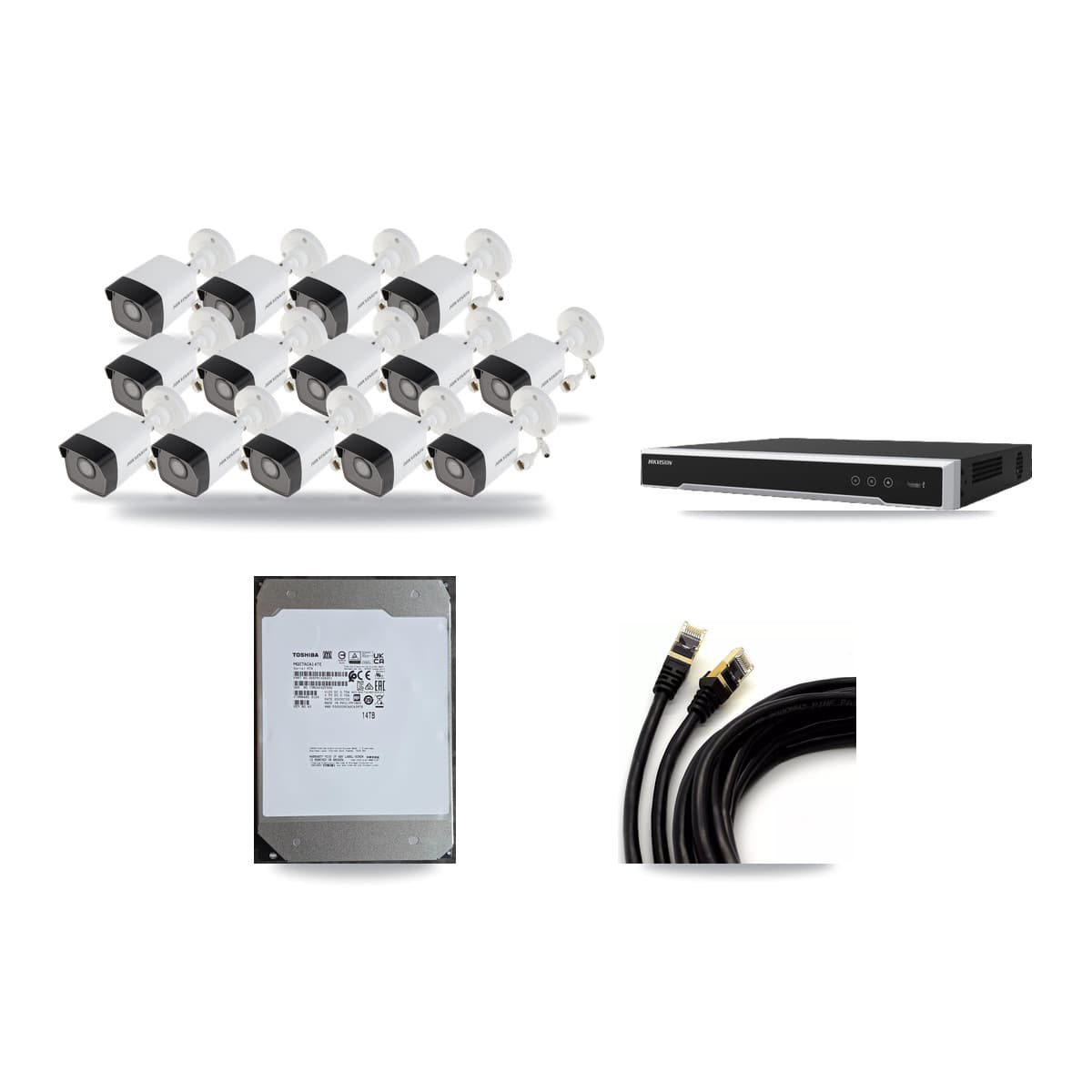 Hikvision 16-Channel 5MP CCTV Kit — 14 Bullet + 1 Dome Cameras + 14TB Recording (DS-7616NI-M2 Recorder) - Image 1