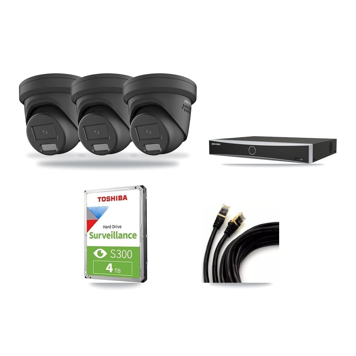 Hikvision 4-Channel 4MP CCTV Kit — 3 Black Turret Cameras + 4TB Recording - Image 1
