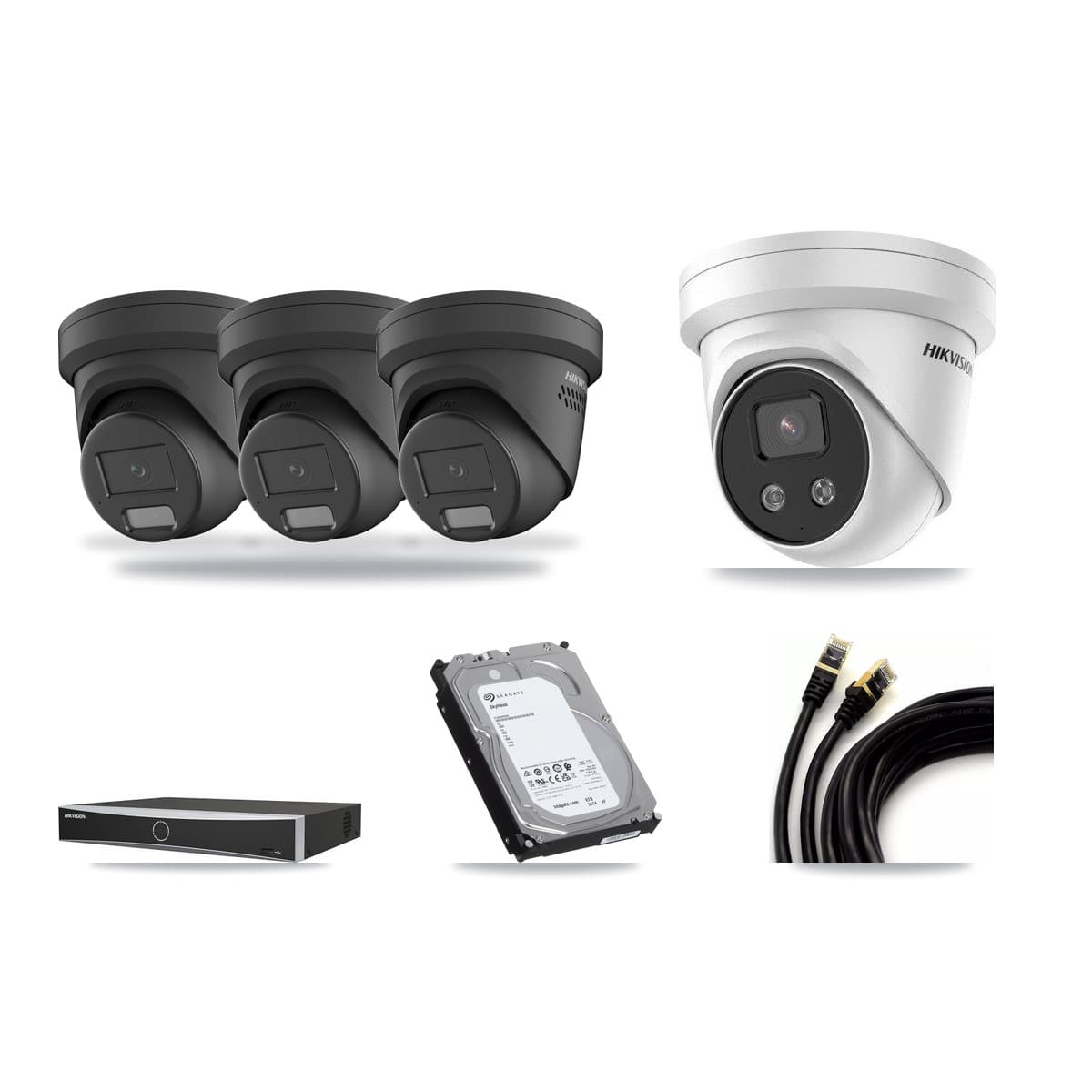 Hikvision 4-Channel 4MP – 5MP CCTV Kit — 3 Black 4MP + 1 5MP Turret Cameras + 6TB Recording - Image 1