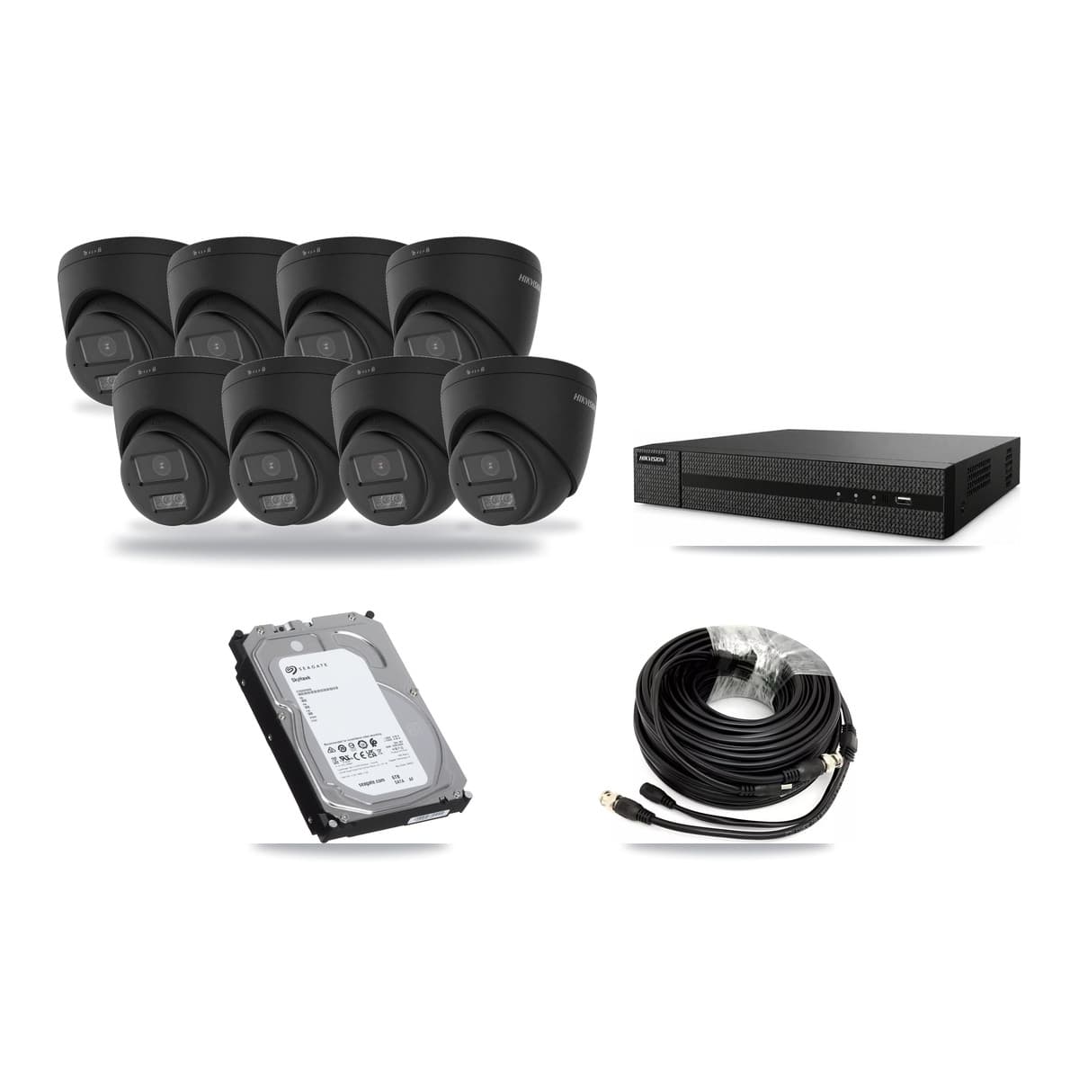 Hikvision 8-Channel 4K CCTV Kit — 8 Black Turret Cameras + 6TB Recording (DVR-8CH Recorder) - Image 1