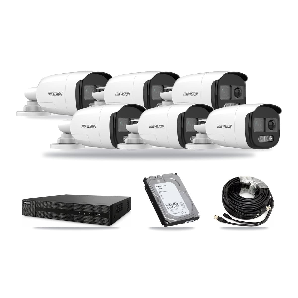 Hikvision 8-Channel 5MP CCTV Kit — 6 DS-2CE12KF3T Bullet Cameras + 6TB Recording (DVR-8CH Recorder) - Image 1