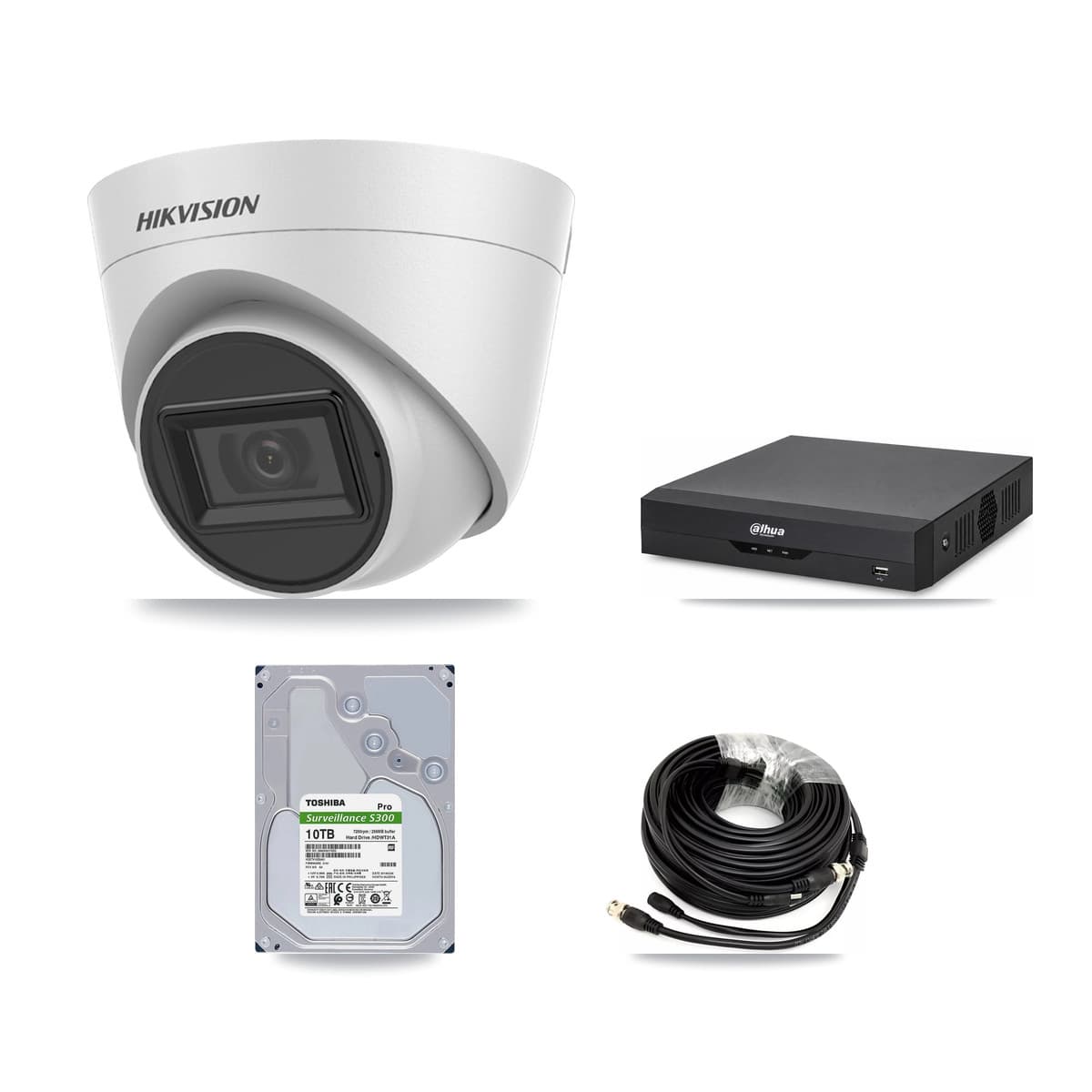 Hikvision & Dahua 4-Channel 5MP CCTV Kit — 4 White Turret Cameras + 10TB Recording