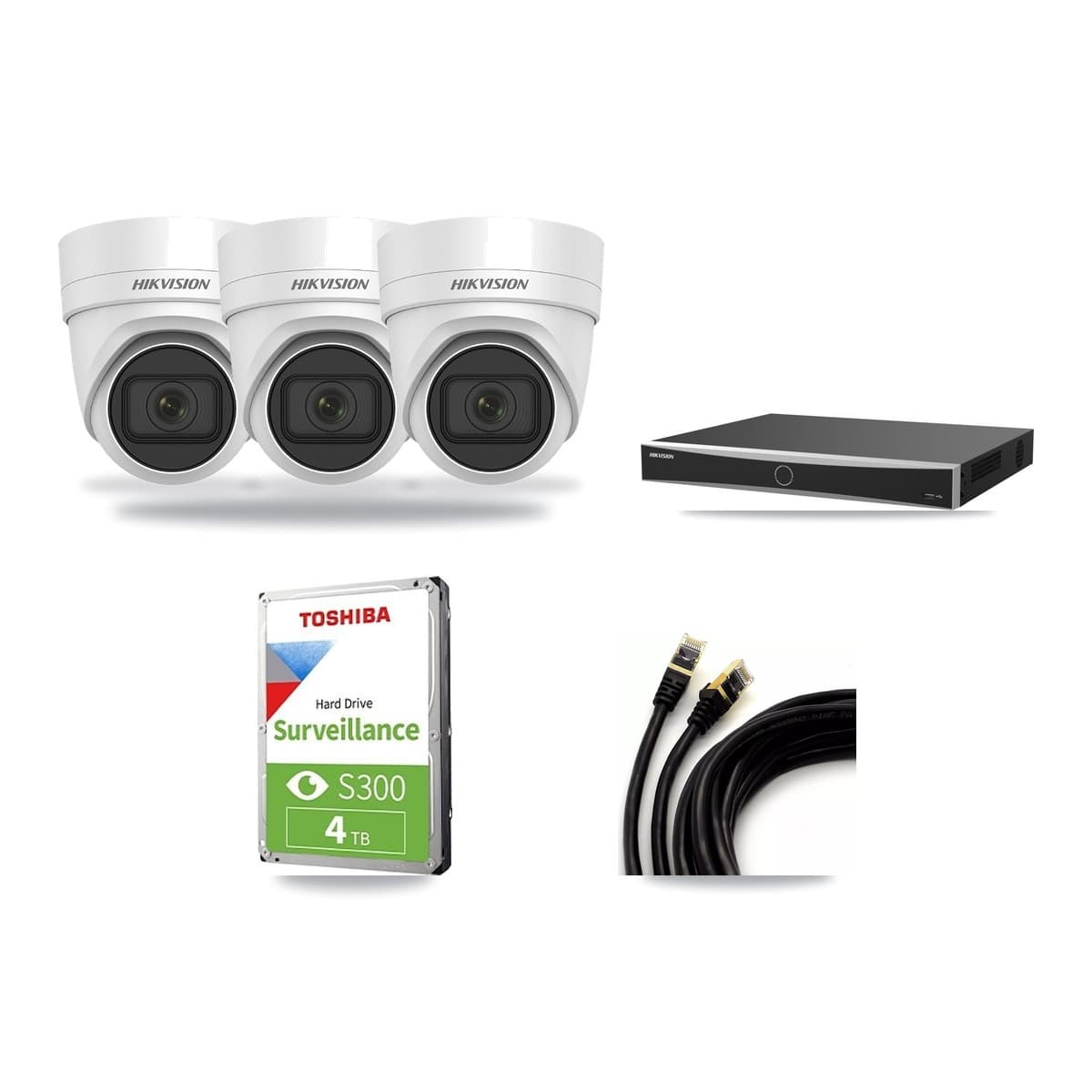 Hikvision 16-Channel 4MP CCTV Kit — 3 DS-2CD2H45FWD Turret Cameras + 4TB Recording (DS-7616NXI Recorder) - Image 1