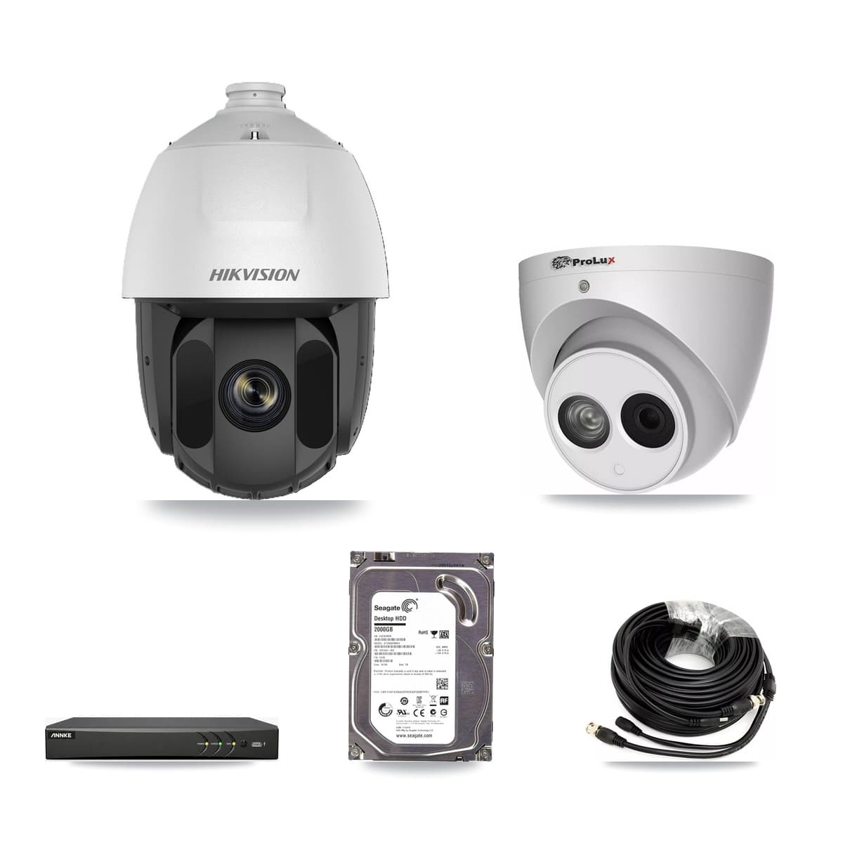 4-Channel 2MP – 4MP CCTV Kit — 1 DS-2AE5225TI 2MP PTZ + 1 PXC-612C4W-A 4MP Turret Cameras + 2TB Recording (AN-DV4-8MP Recorder) - Image 1