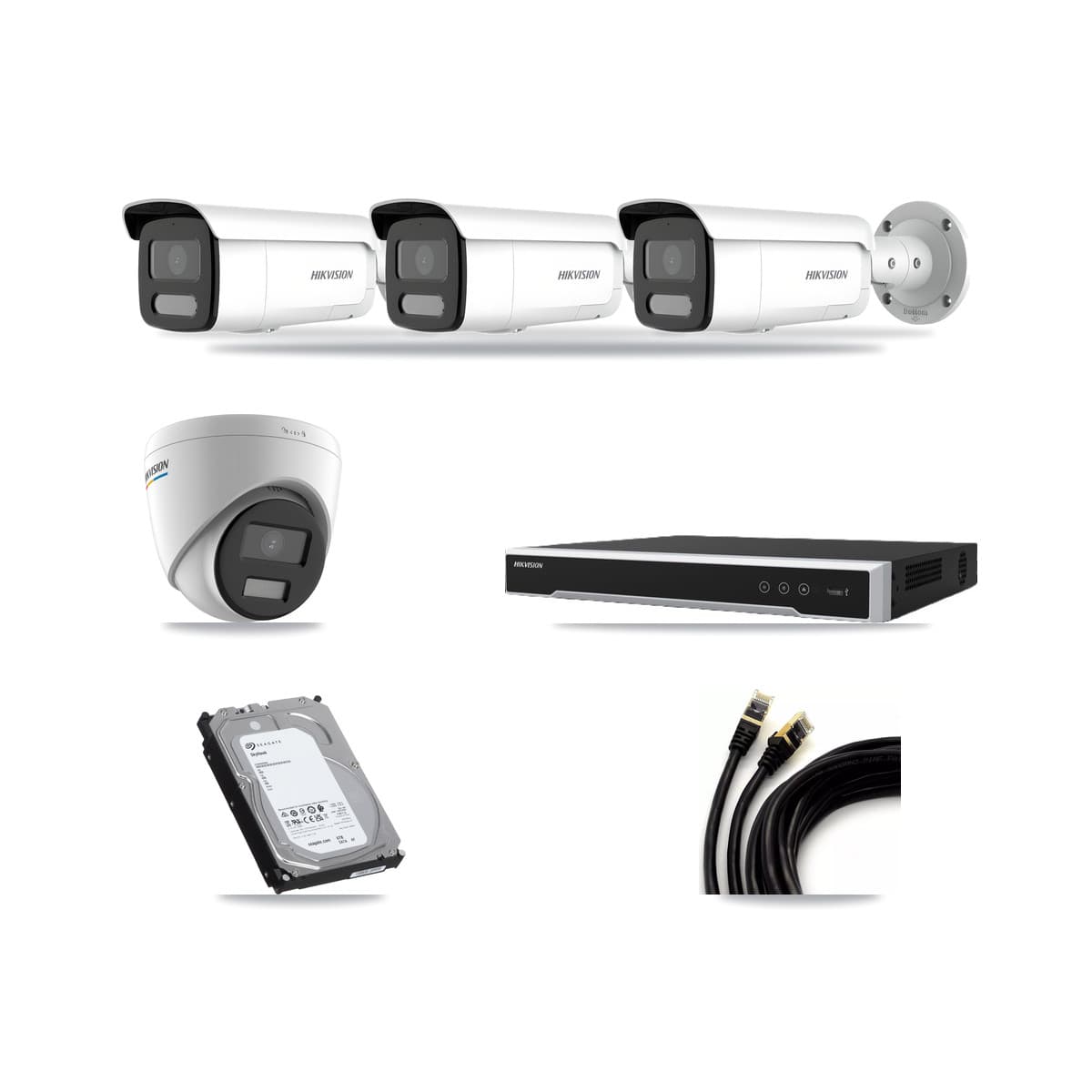 Hikvision 8-Channel 2MP – 4MP CCTV Kit — 1 2MP Turret + 3 4MP Bullet Cameras + 6TB Recording (DS-7608NI-M2 Recorder) - Image 1