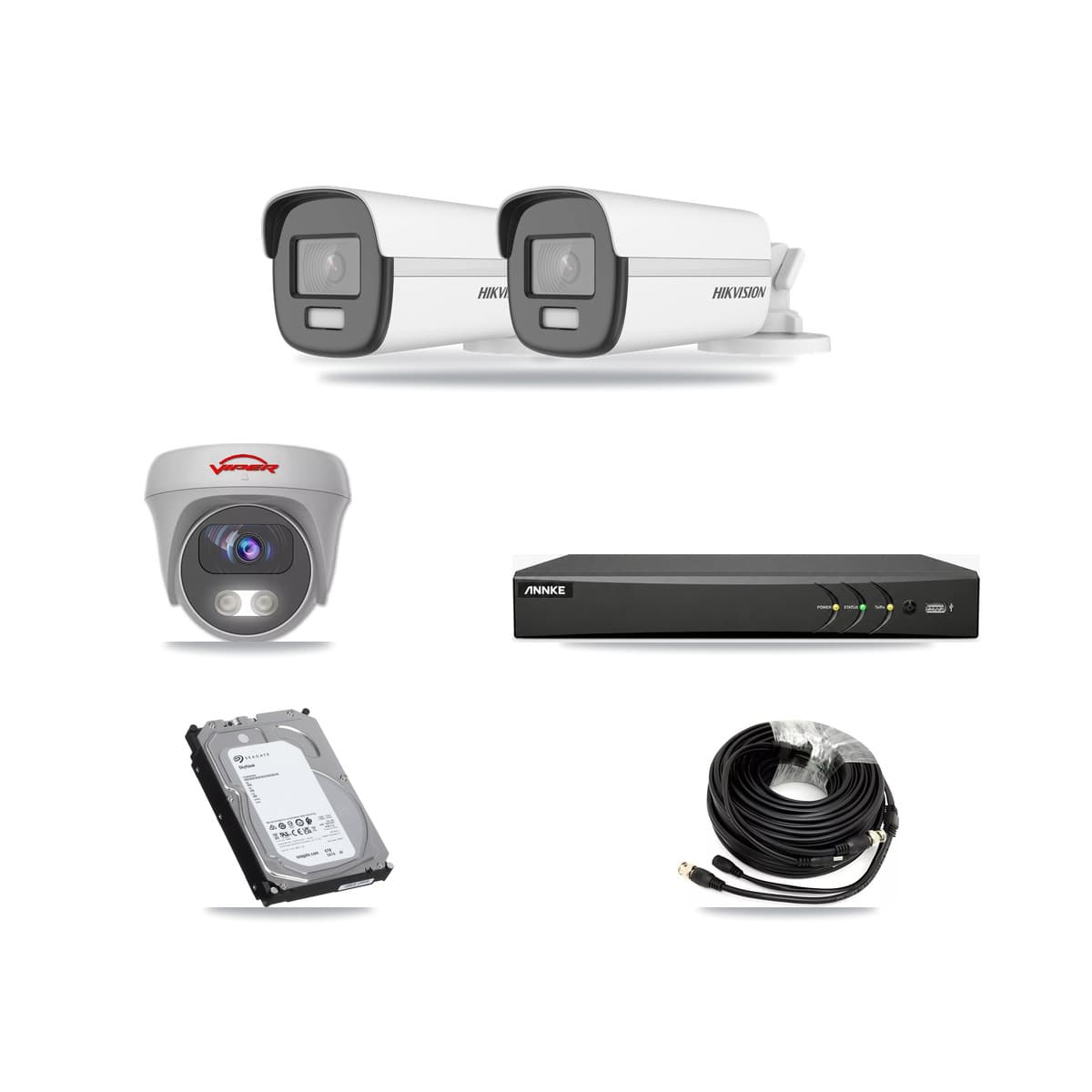 4-Channel 5MP – 4K CCTV Kit — 2 4K Bullet + 1 5MP Cameras + 6TB Recording - Image 1