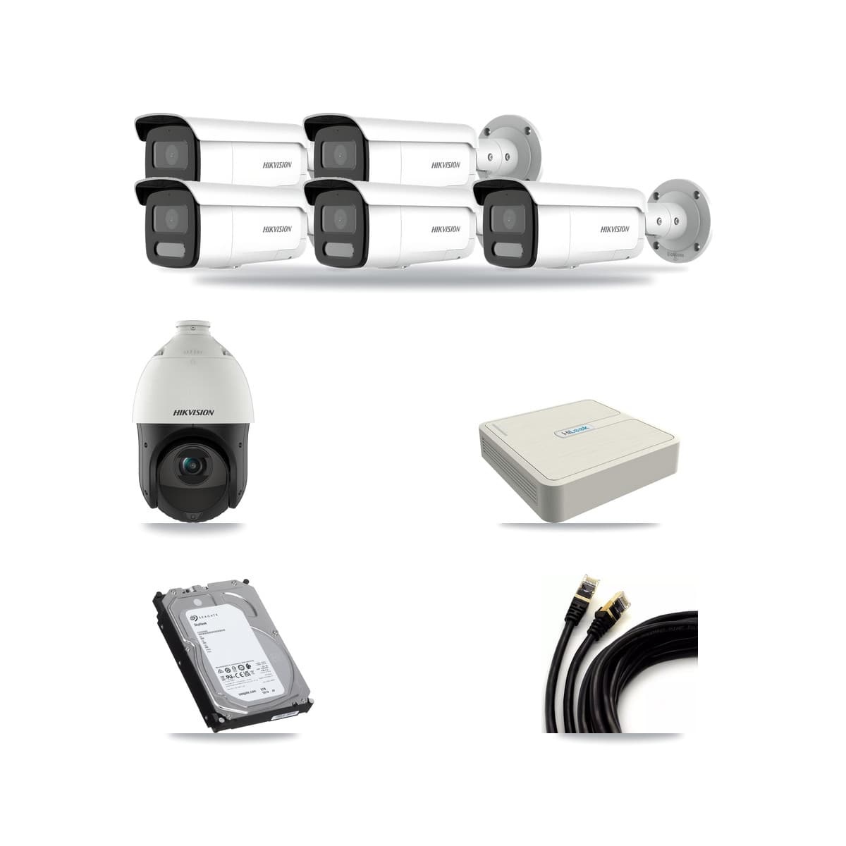 Hikvision & HiLook 8-Channel 4MP CCTV Kit — 5 Bullet + 1 PTZ Cameras + 6TB Recording (NVR-108H-D Recorder) - Image 1